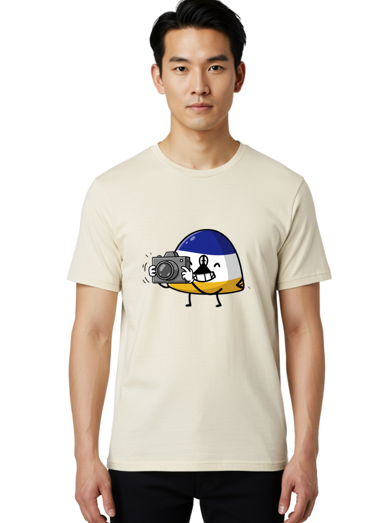 Egg-With-Camera Men'S Graphic Tee, 100% Cotton, Comfortable Casual Summer Wear, Machine Washable, Vintage Camera, Old Camera, Antique Camera, Black Camera, Classic Photography, Photography Equipment, Nostalgic Device, Film Camera, Camera Art Bag422