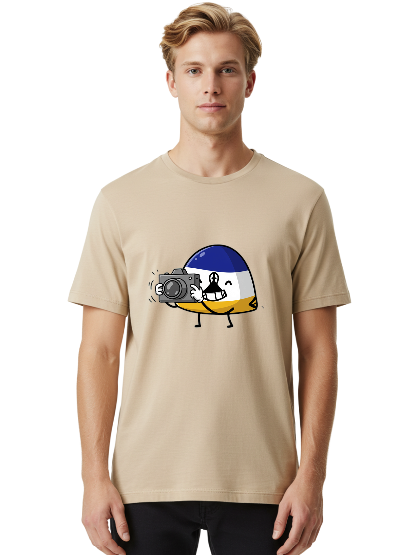 Egg-With-Camera Men'S Graphic Tee, 100% Cotton, Comfortable Casual Summer Wear, Machine Washable, Vintage Camera, Old Camera, Antique Camera, Black Camera, Classic Photography, Photography Equipment, Nostalgic Device, Film Camera, Camera Art Bag422