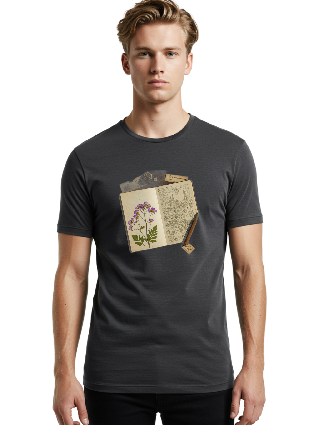 Flora-Illustration-Book Men'S Graphic Tee, 100% Cotton, Comfortable Casual Summer Wear, Machine Washable, Vintage Camera, Old Camera, Antique Camera, Black Camera, Classic Photography, Photography Equipment, Nostalgic Device, Film Camera, Bag455