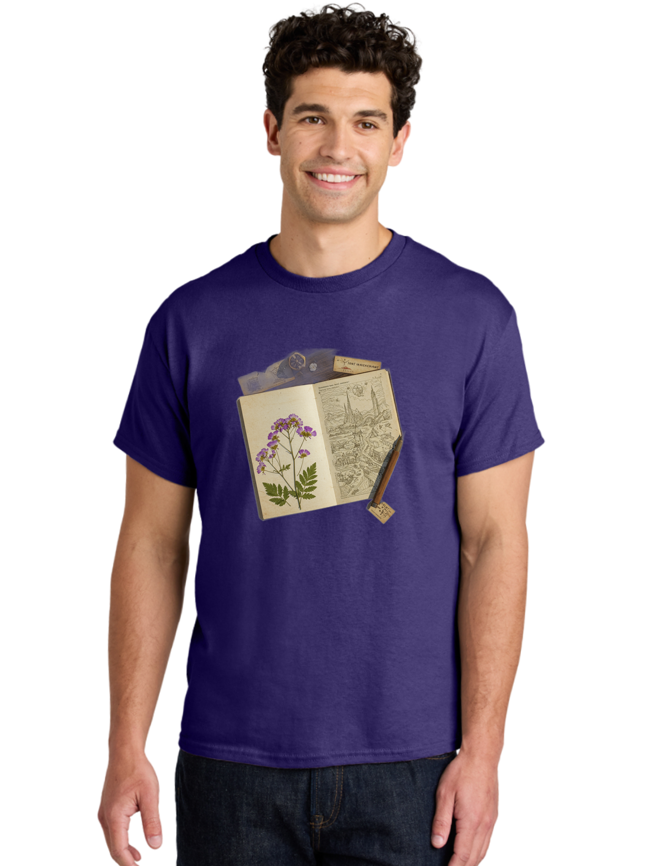 Flora-Illustration-Book Men'S Graphic Tee, 100% Cotton, Comfortable Casual Summer Wear, Machine Washable, Vintage Camera, Old Camera, Antique Camera, Black Camera, Classic Photography, Photography Equipment, Nostalgic Device, Film Camera, Bag455