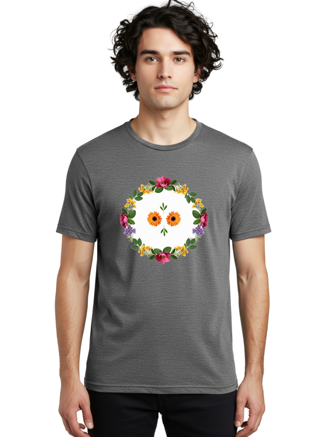 Floral-Wreath Men'S Graphic Tee, 100% Cotton, Comfortable Casual Summer Wear, Machine Washable, Vintage Camera, Old Camera, Antique Camera, Black Camera, Classic Photography, Photography Equipment, Nostalgic Device, Film Camera, Camera Art Bag468