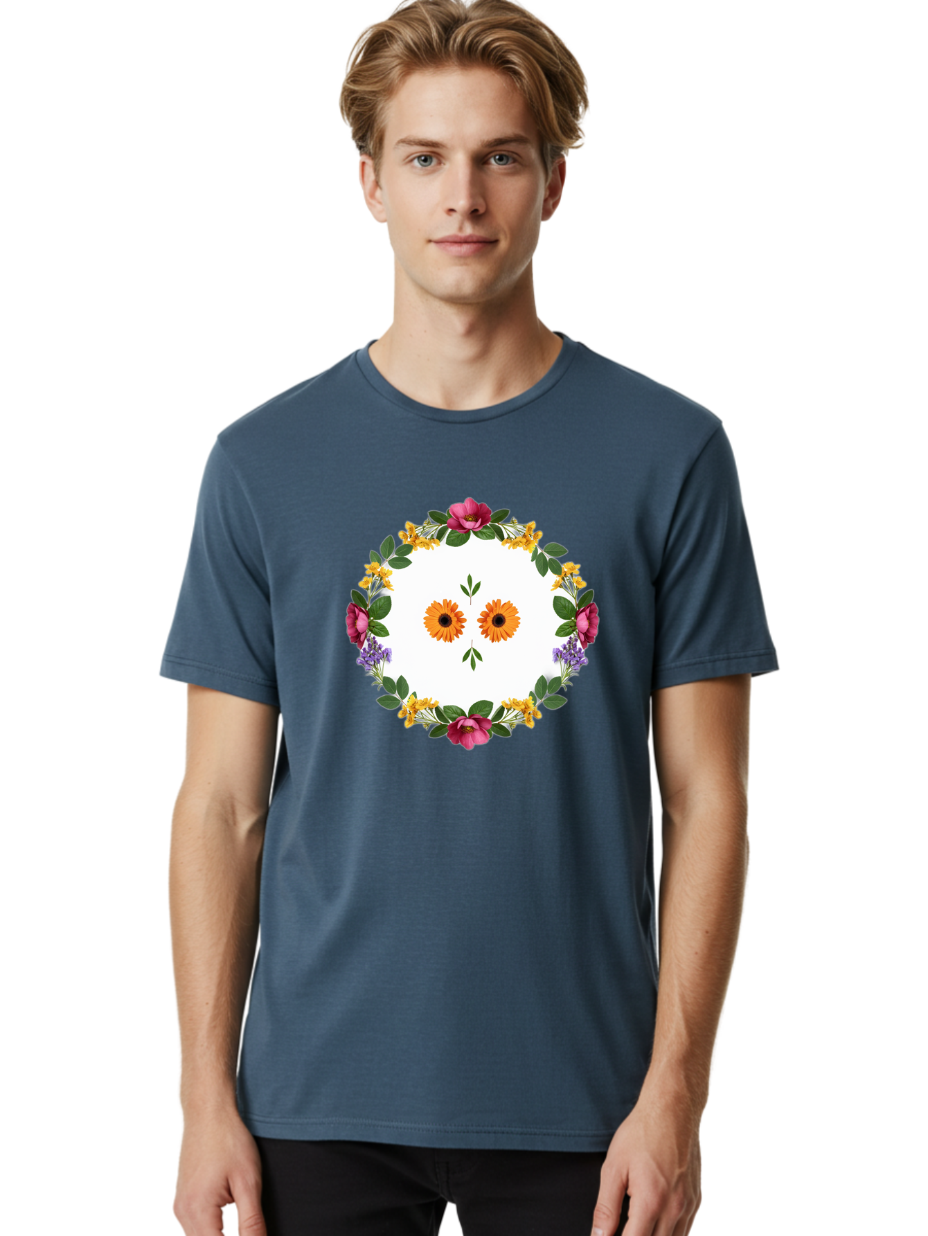 Floral-Wreath Men'S Graphic Tee, 100% Cotton, Comfortable Casual Summer Wear, Machine Washable, Vintage Camera, Old Camera, Antique Camera, Black Camera, Classic Photography, Photography Equipment, Nostalgic Device, Film Camera, Camera Art Bag468