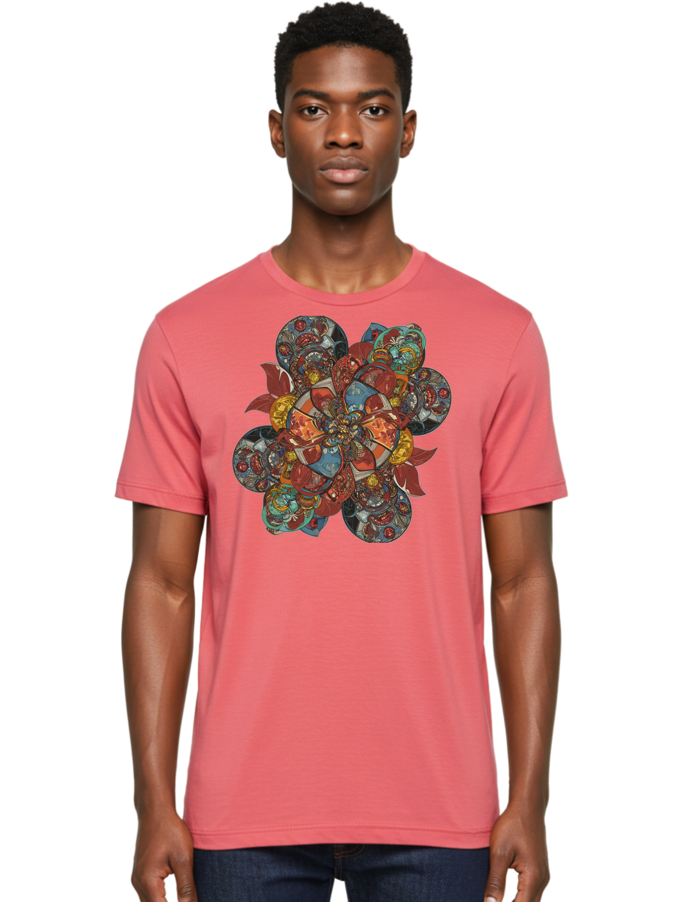 Flower-Mandala Men'S Graphic Tee, 100% Cotton, Comfortable Casual Summer Wear, Machine Washable, Vintage Camera, Old Camera, Antique Camera, Black Camera, Classic Photography, Photography Equipment, Nostalgic Device, Film Camera, Camera Art Bag472