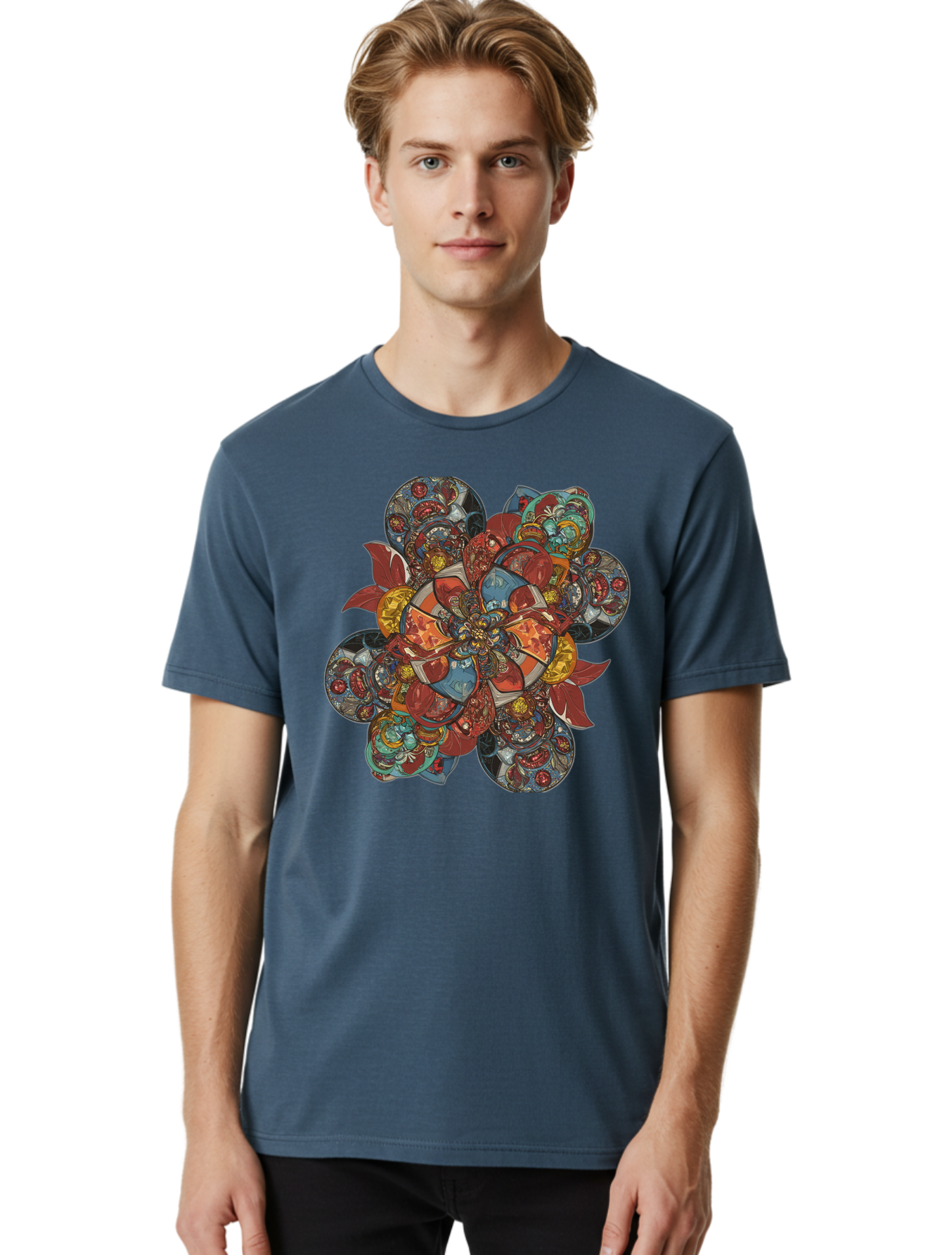 Flower-Mandala Men'S Graphic Tee, 100% Cotton, Comfortable Casual Summer Wear, Machine Washable, Vintage Camera, Old Camera, Antique Camera, Black Camera, Classic Photography, Photography Equipment, Nostalgic Device, Film Camera, Camera Art Bag472