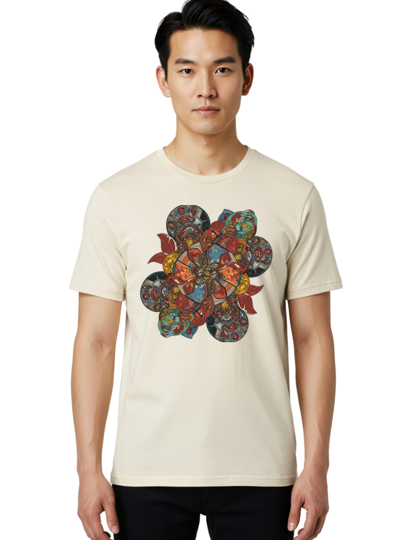 Flower-Mandala Men'S Graphic Tee, 100% Cotton, Comfortable Casual Summer Wear, Machine Washable, Vintage Camera, Old Camera, Antique Camera, Black Camera, Classic Photography, Photography Equipment, Nostalgic Device, Film Camera, Camera Art Bag472
