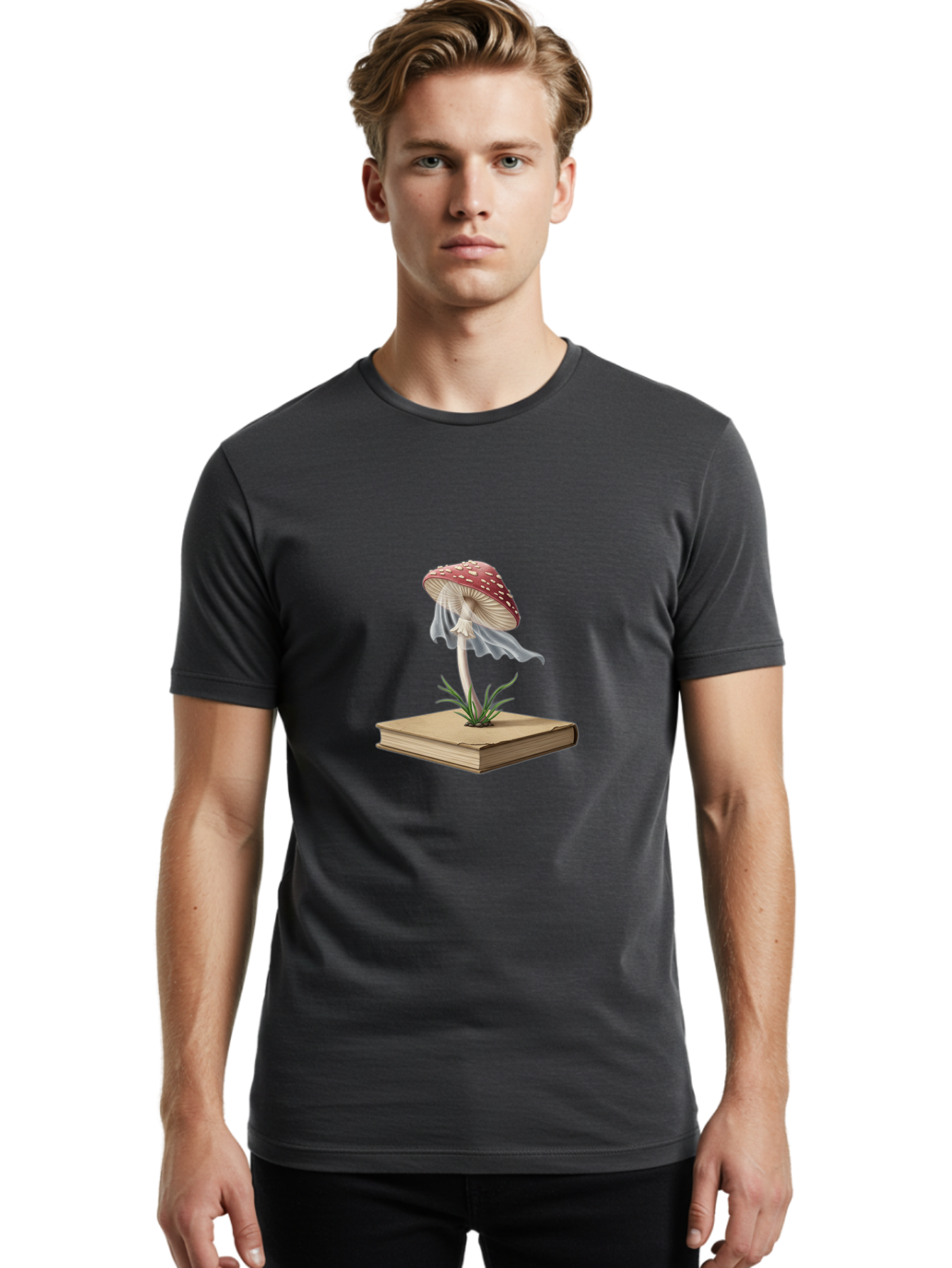 Fly-Agaric-Mushroom-On-Book Men'S Graphic Tee, 100% Cotton, Comfortable Casual Summer Wear, Machine Washable, Vintage Camera, Old Camera, Antique Camera, Black Camera, Classic Photography, Photography Equipment, Nostalgic Device, Film Camera, Bag474