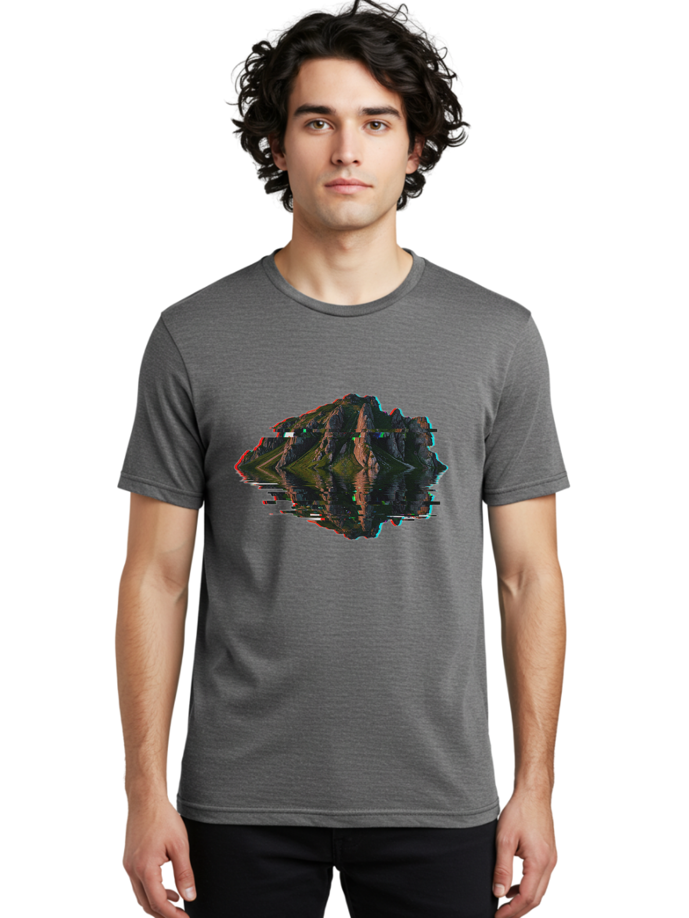 Glitching-Mountain-Landscape Men'S Graphic Tee, 100% Cotton, Comfortable Casual Summer Wear, Machine Washable, Vintage Camera, Old Camera, Antique Camera, Black Camera, Classic Photography, Photography Equipment, Nostalgic Device, Film Camera, Bag533