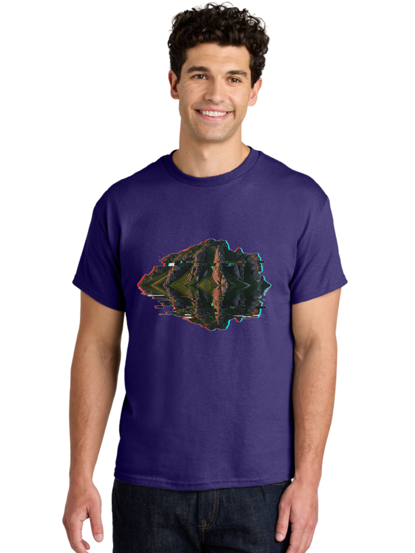 Glitching-Mountain-Landscape Men'S Graphic Tee, 100% Cotton, Comfortable Casual Summer Wear, Machine Washable, Vintage Camera, Old Camera, Antique Camera, Black Camera, Classic Photography, Photography Equipment, Nostalgic Device, Film Camera, Bag533