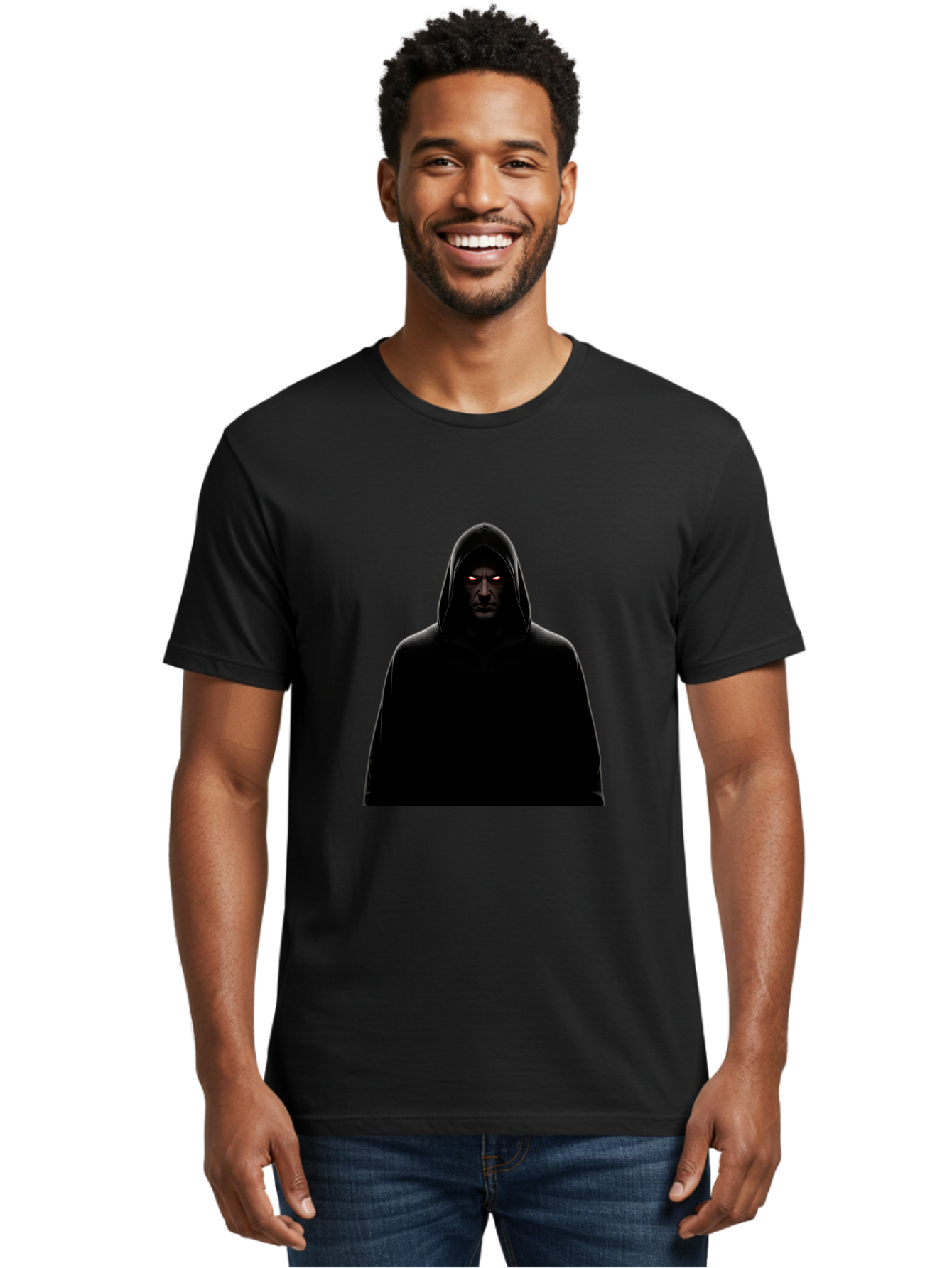 Glowing-Eyes-Hooded-Figure Men'S Graphic Tee, 100% Cotton, Comfortable Casual Summer Wear, Machine Washable, Vintage Camera, Old Camera, Antique Camera, Black Camera, Classic Photography, Photography Equipment, Nostalgic Device, Film Camera, Bag535