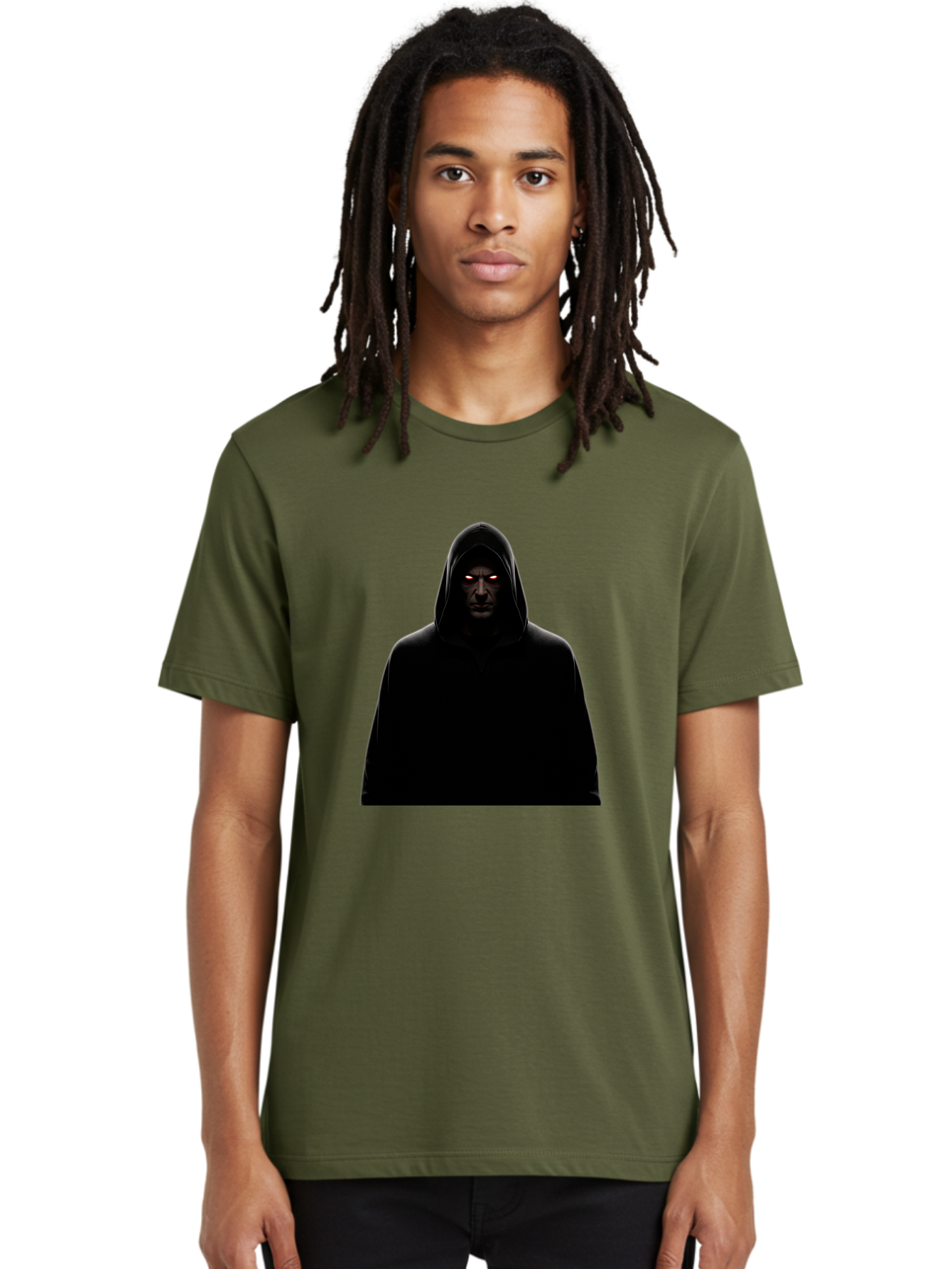 Glowing-Eyes-Hooded-Figure Men'S Graphic Tee, 100% Cotton, Comfortable Casual Summer Wear, Machine Washable, Vintage Camera, Old Camera, Antique Camera, Black Camera, Classic Photography, Photography Equipment, Nostalgic Device, Film Camera, Bag535