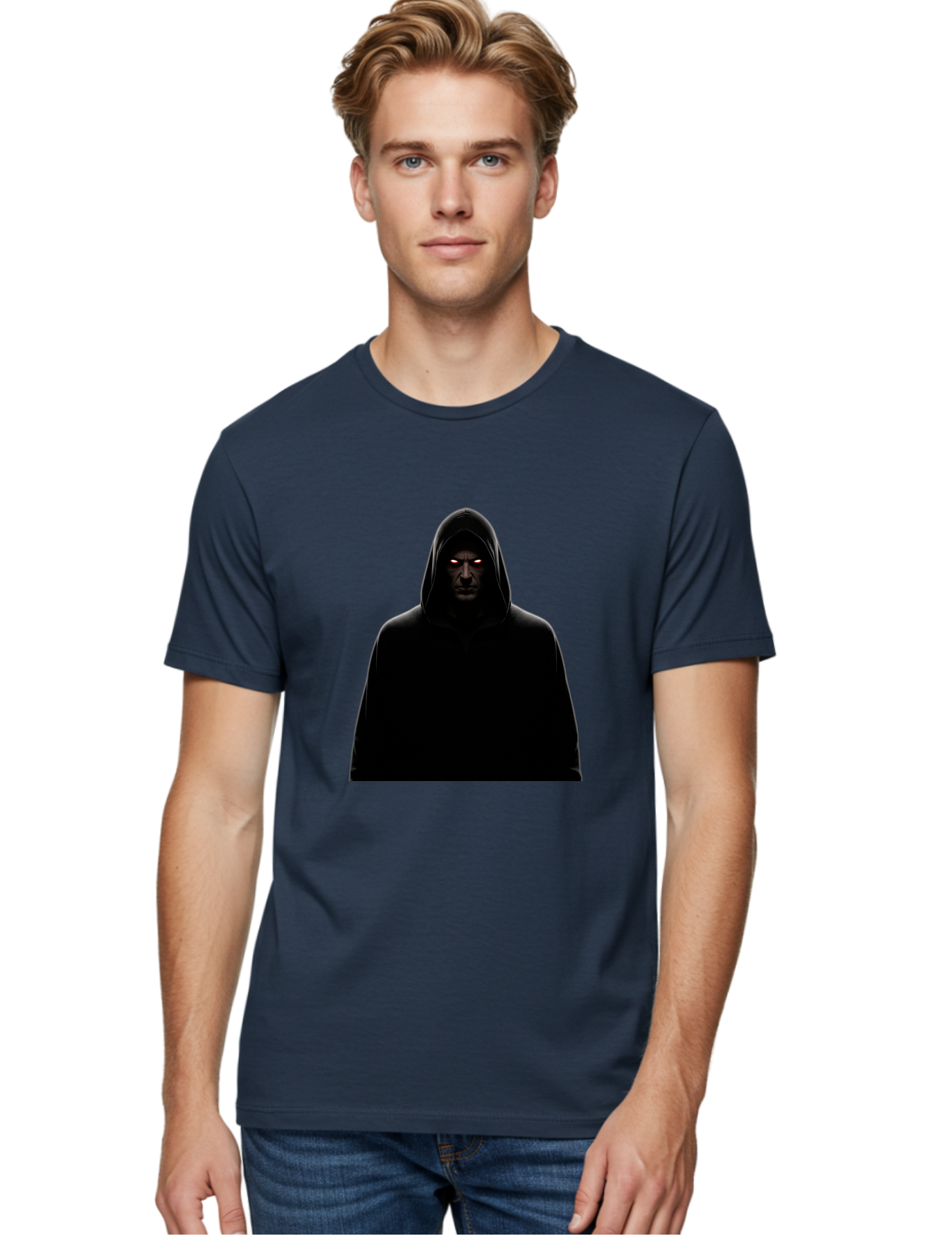 Glowing-Eyes-Hooded-Figure Men'S Graphic Tee, 100% Cotton, Comfortable Casual Summer Wear, Machine Washable, Vintage Camera, Old Camera, Antique Camera, Black Camera, Classic Photography, Photography Equipment, Nostalgic Device, Film Camera, Bag535