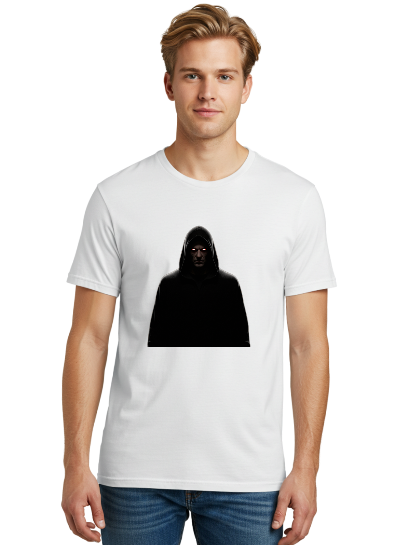 Glowing-Eyes-Hooded-Figure Men'S Graphic Tee, 100% Cotton, Comfortable Casual Summer Wear, Machine Washable, Vintage Camera, Old Camera, Antique Camera, Black Camera, Classic Photography, Photography Equipment, Nostalgic Device, Film Camera, Bag535