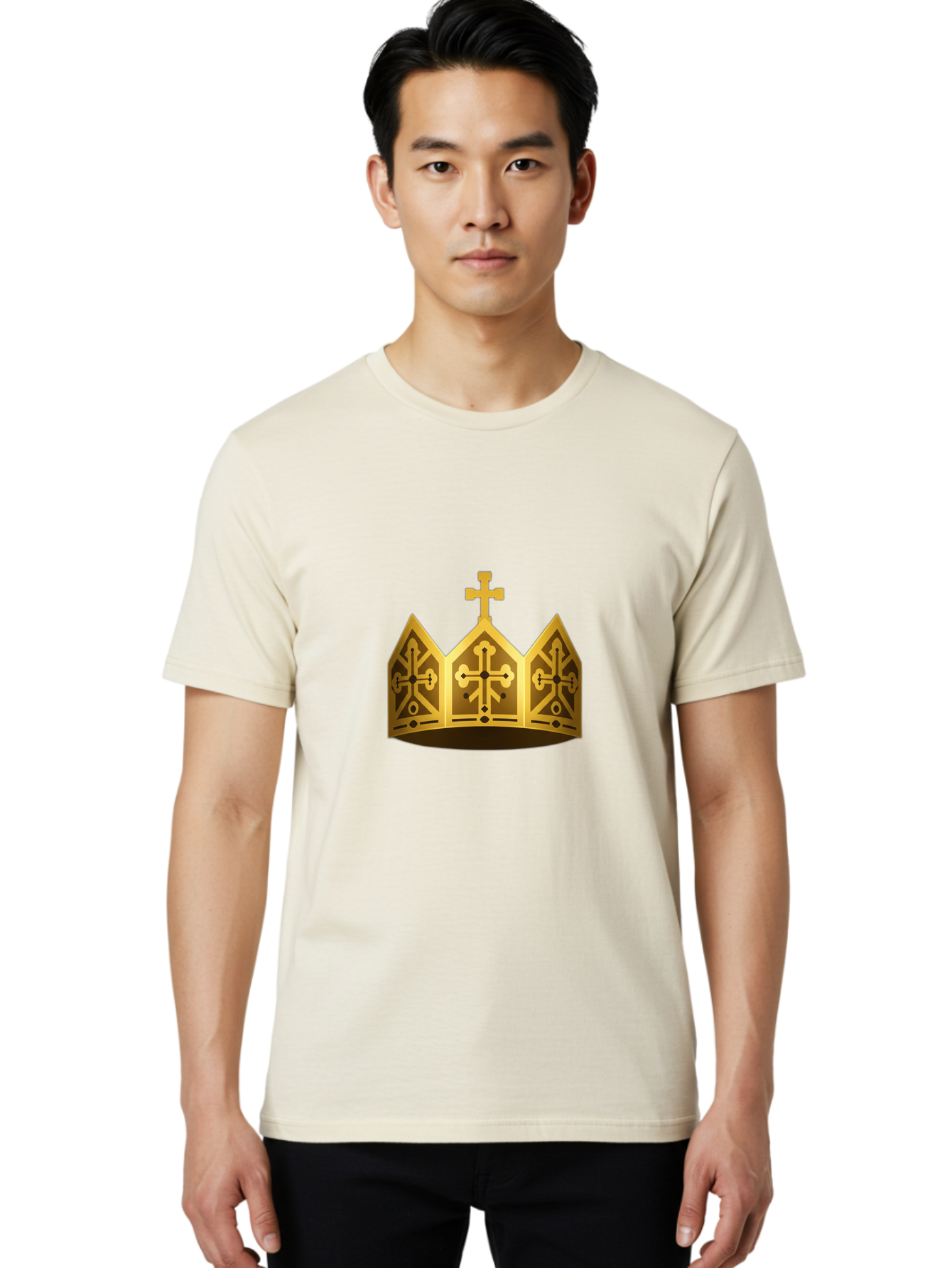 Gold-Crown-With-Cross Men'S Graphic Tee, 100% Cotton, Comfortable Casual Summer Wear, Machine Washable, Vintage Camera, Old Camera, Antique Camera, Black Camera, Classic Photography, Photography Equipment, Nostalgic Device, Film Camera, Bag537