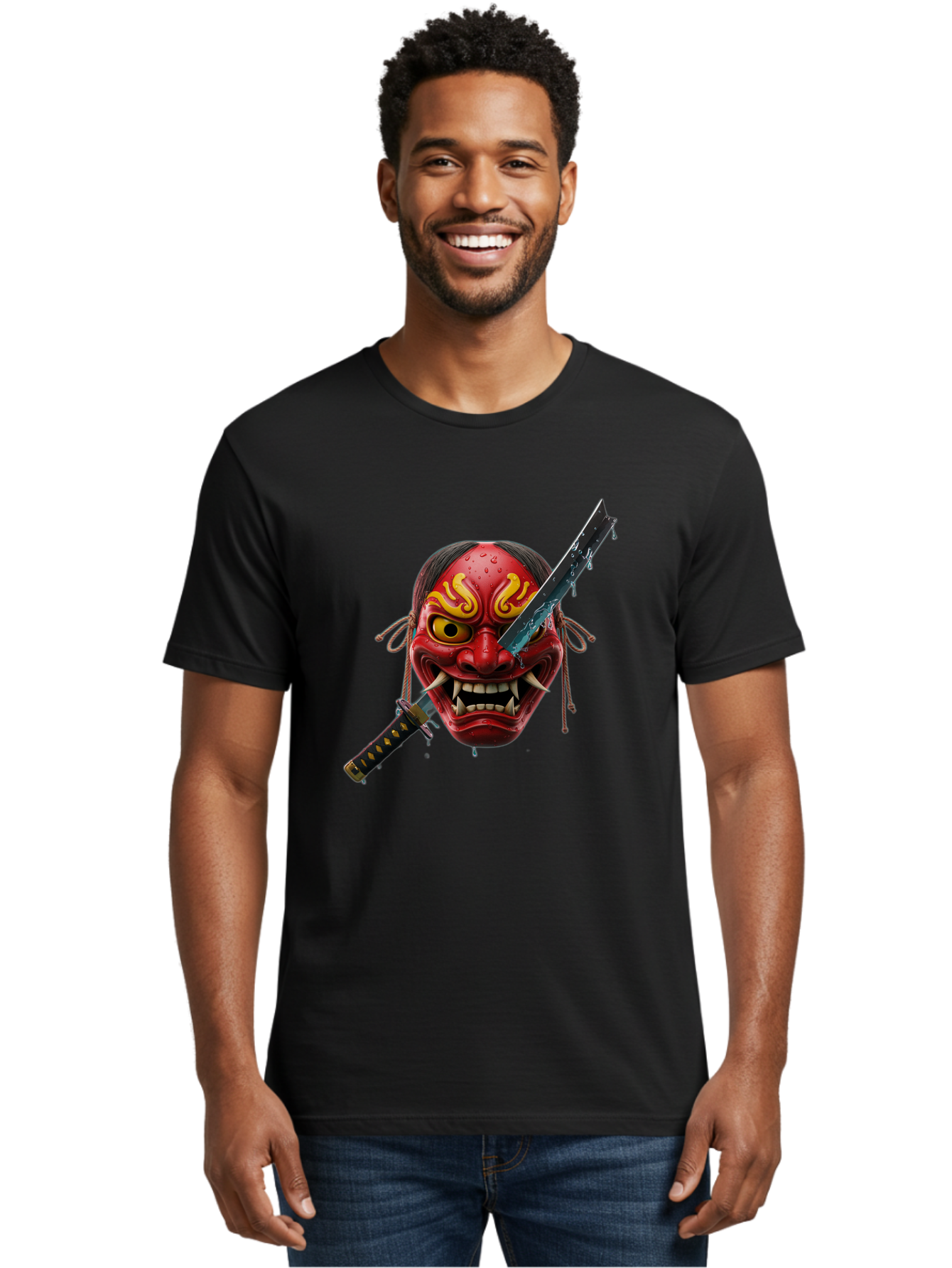 Hannya-Mask-With-Katana Men'S Graphic Tee, 100% Cotton, Comfortable Casual Summer Wear, Machine Washable, Vintage Camera, Old Camera, Antique Camera, Black Camera, Classic Photography, Photography Equipment, Nostalgic Device, Film Camera, Bag581