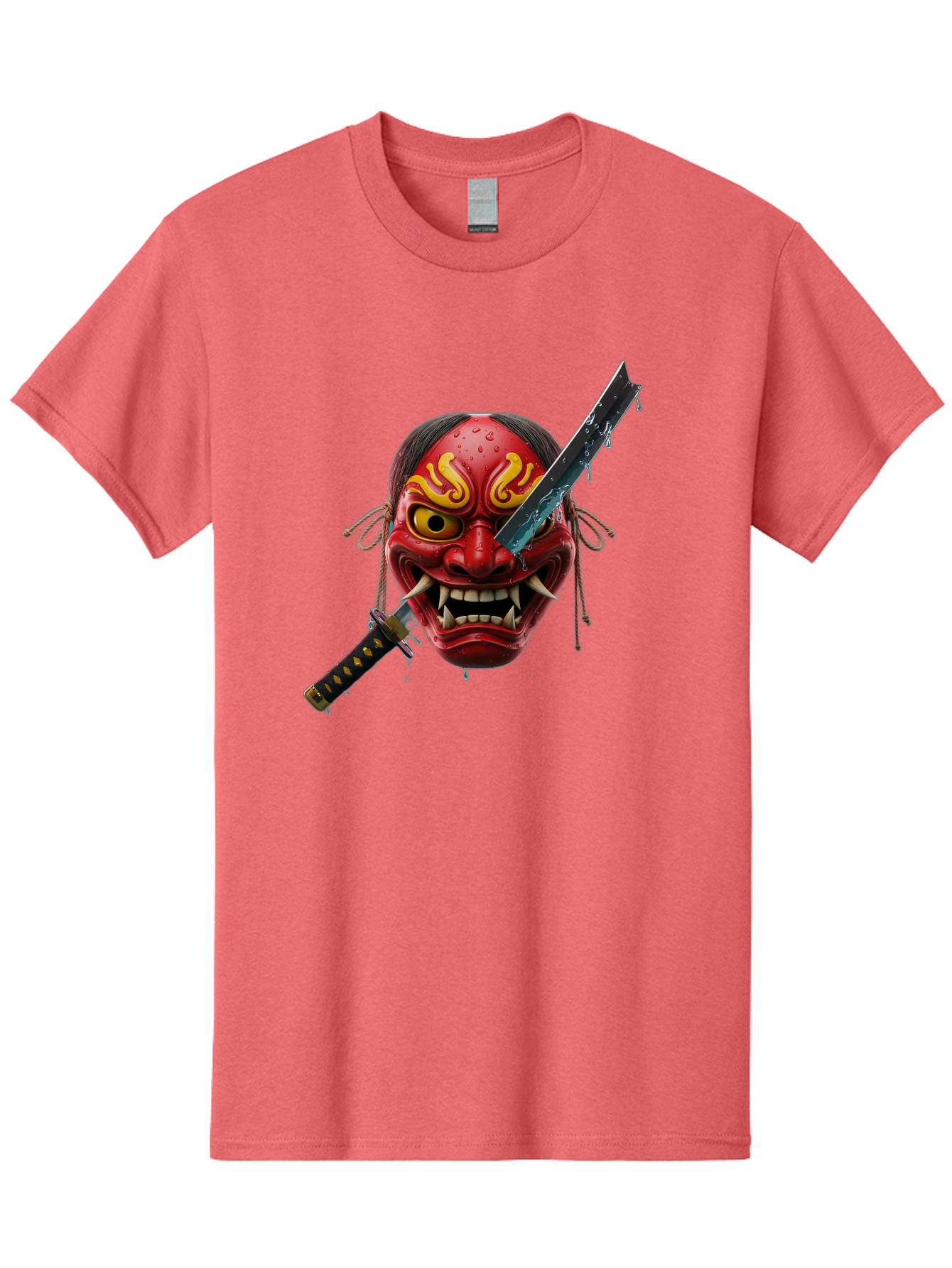 Hannya-Mask-With-Katana Men'S Graphic Tee, 100% Cotton, Comfortable Casual Summer Wear, Machine Washable, Vintage Camera, Old Camera, Antique Camera, Black Camera, Classic Photography, Photography Equipment, Nostalgic Device, Film Camera, Bag581