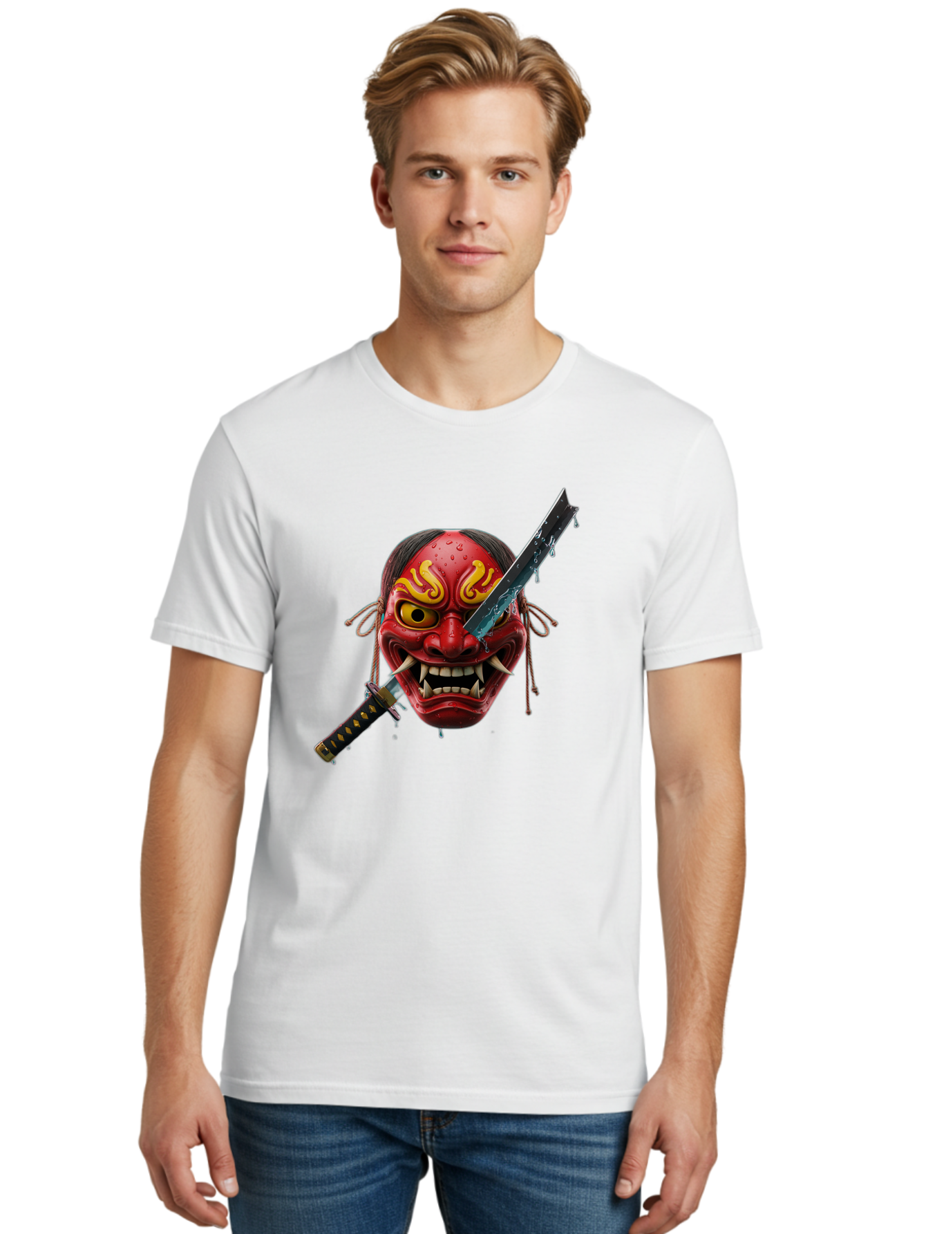Hannya-Mask-With-Katana Men'S Graphic Tee, 100% Cotton, Comfortable Casual Summer Wear, Machine Washable, Vintage Camera, Old Camera, Antique Camera, Black Camera, Classic Photography, Photography Equipment, Nostalgic Device, Film Camera, Bag581
