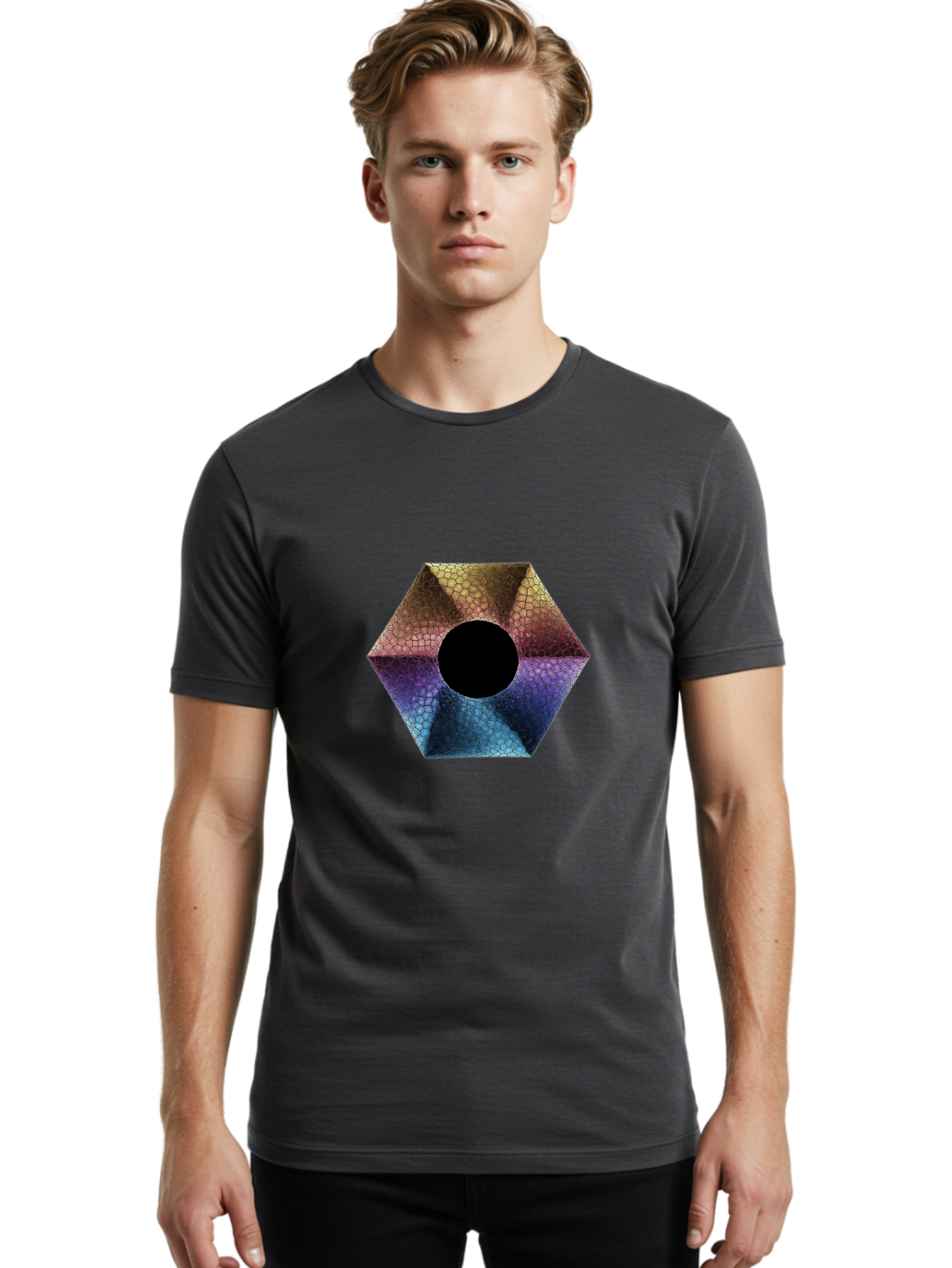 Hexagonal-Shape Men'S Graphic Tee, 100% Cotton, Comfortable Casual Summer Wear, Machine Washable, Vintage Camera, Old Camera, Antique Camera, Black Camera, Classic Photography, Photography Equipment, Nostalgic Device, Film Camera, Camera Art Bag592