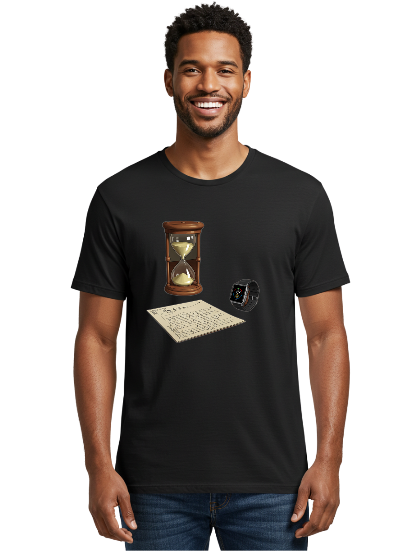 Hourglass-Watch-Letter Men'S Graphic Tee, 100% Cotton, Comfortable Casual Summer Wear, Machine Washable, Vintage Camera, Old Camera, Antique Camera, Black Camera, Classic Photography, Photography Equipment, Nostalgic Device, Film Camera, Bag597