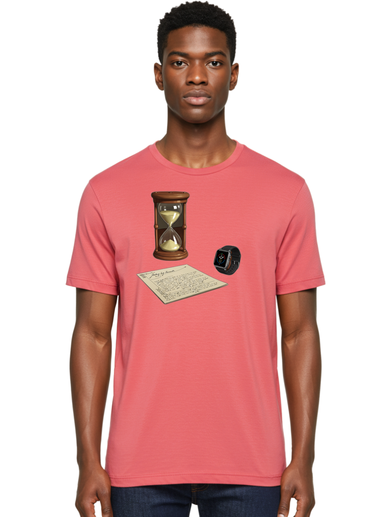 Hourglass-Watch-Letter Men'S Graphic Tee, 100% Cotton, Comfortable Casual Summer Wear, Machine Washable, Vintage Camera, Old Camera, Antique Camera, Black Camera, Classic Photography, Photography Equipment, Nostalgic Device, Film Camera, Bag597