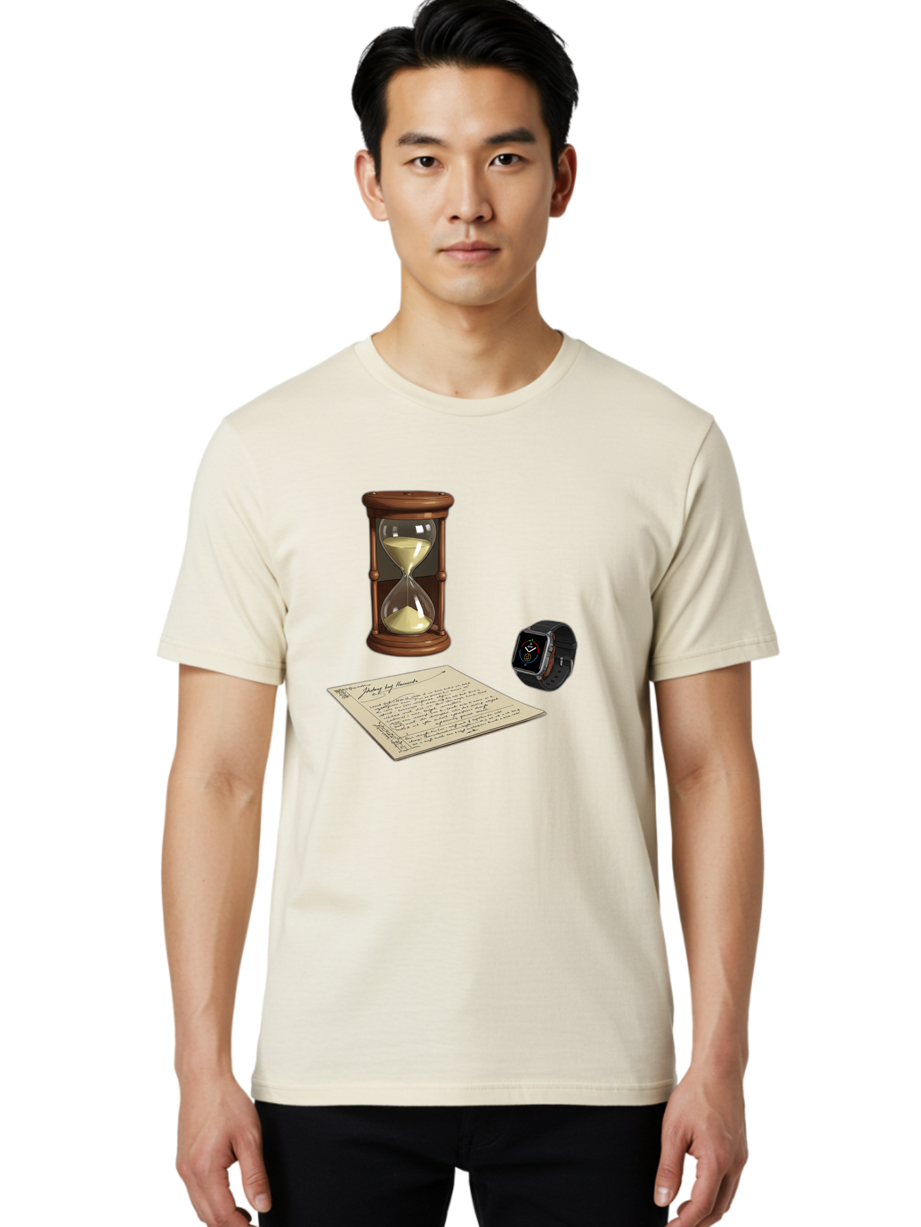 Hourglass-Watch-Letter Men'S Graphic Tee, 100% Cotton, Comfortable Casual Summer Wear, Machine Washable, Vintage Camera, Old Camera, Antique Camera, Black Camera, Classic Photography, Photography Equipment, Nostalgic Device, Film Camera, Bag597