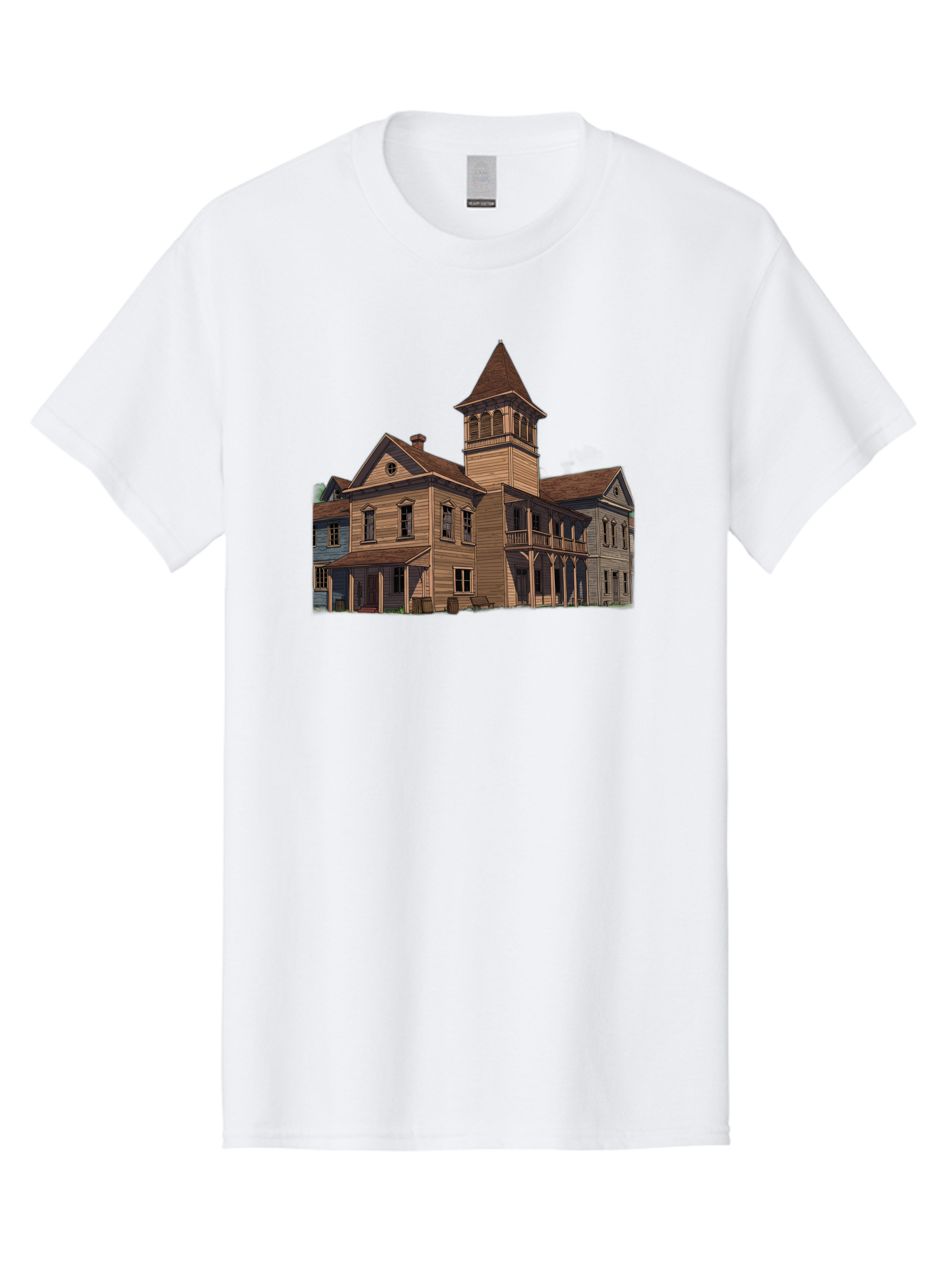 Large-Building-With-Tower Men'S Graphic Tee, 100% Cotton, Comfortable Casual Summer Wear, Machine Washable, Vintage Camera, Old Camera, Antique Camera, Black Camera, Classic Photography, Photography Equipment, Nostalgic Device, Film Camera, Bag680