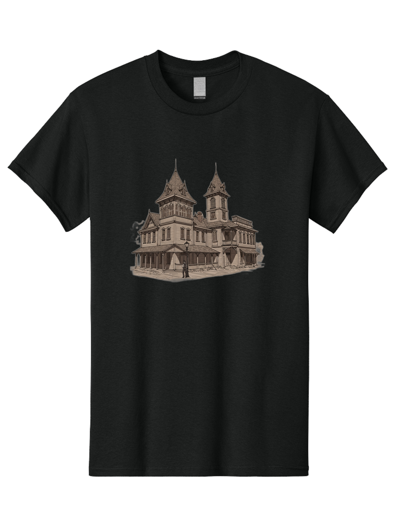Large-Victorian-Style-Mansion Men'S Graphic Tee, 100% Cotton, Comfortable Casual Summer Wear, Machine Washable, Vintage Camera, Old Camera, Antique Camera, Black Camera, Classic Photography, Photography Equipment, Nostalgic Device, Bag681