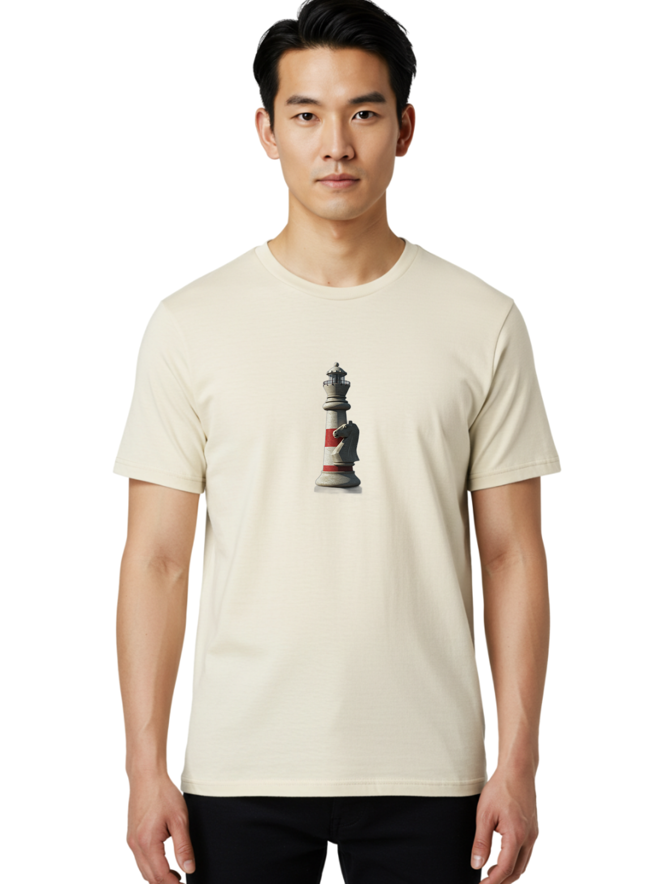Lighthouse-Knight-Chess-Piece Men'S Graphic Tee, 100% Cotton, Comfortable Casual Summer Wear, Machine Washable, Vintage Camera, Old Camera, Antique Camera, Black Camera, Classic Photography, Photography Equipment, Nostalgic Device, Bag723