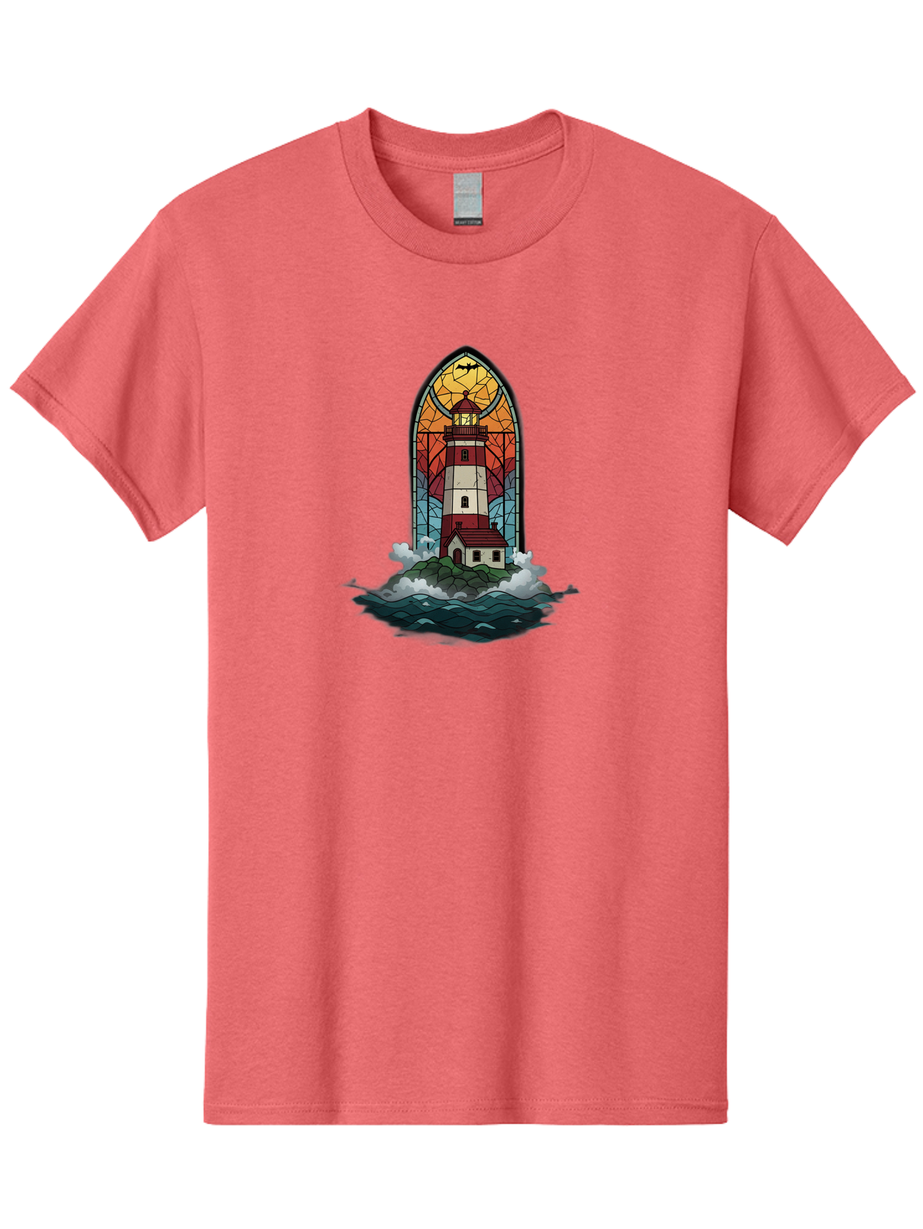 Lighthouse-Stained-Glass Men'S Graphic Tee, 100% Cotton, Comfortable Casual Summer Wear, Machine Washable, Vintage Camera, Old Camera, Antique Camera, Black Camera, Classic Photography, Photography Equipment, Nostalgic Device, Film Camera, Bag724
