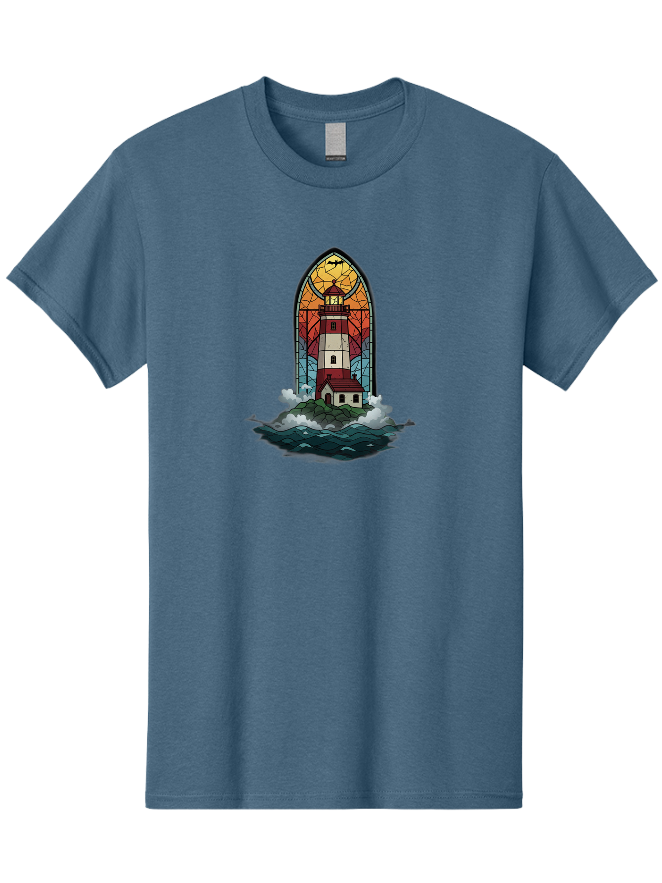 Lighthouse-Stained-Glass Men'S Graphic Tee, 100% Cotton, Comfortable Casual Summer Wear, Machine Washable, Vintage Camera, Old Camera, Antique Camera, Black Camera, Classic Photography, Photography Equipment, Nostalgic Device, Film Camera, Bag724