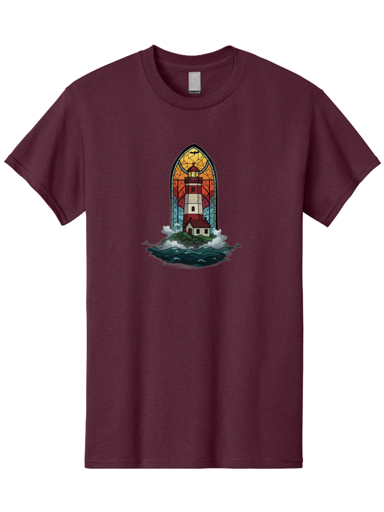 Lighthouse-Stained-Glass Men'S Graphic Tee, 100% Cotton, Comfortable Casual Summer Wear, Machine Washable, Vintage Camera, Old Camera, Antique Camera, Black Camera, Classic Photography, Photography Equipment, Nostalgic Device, Film Camera, Bag724