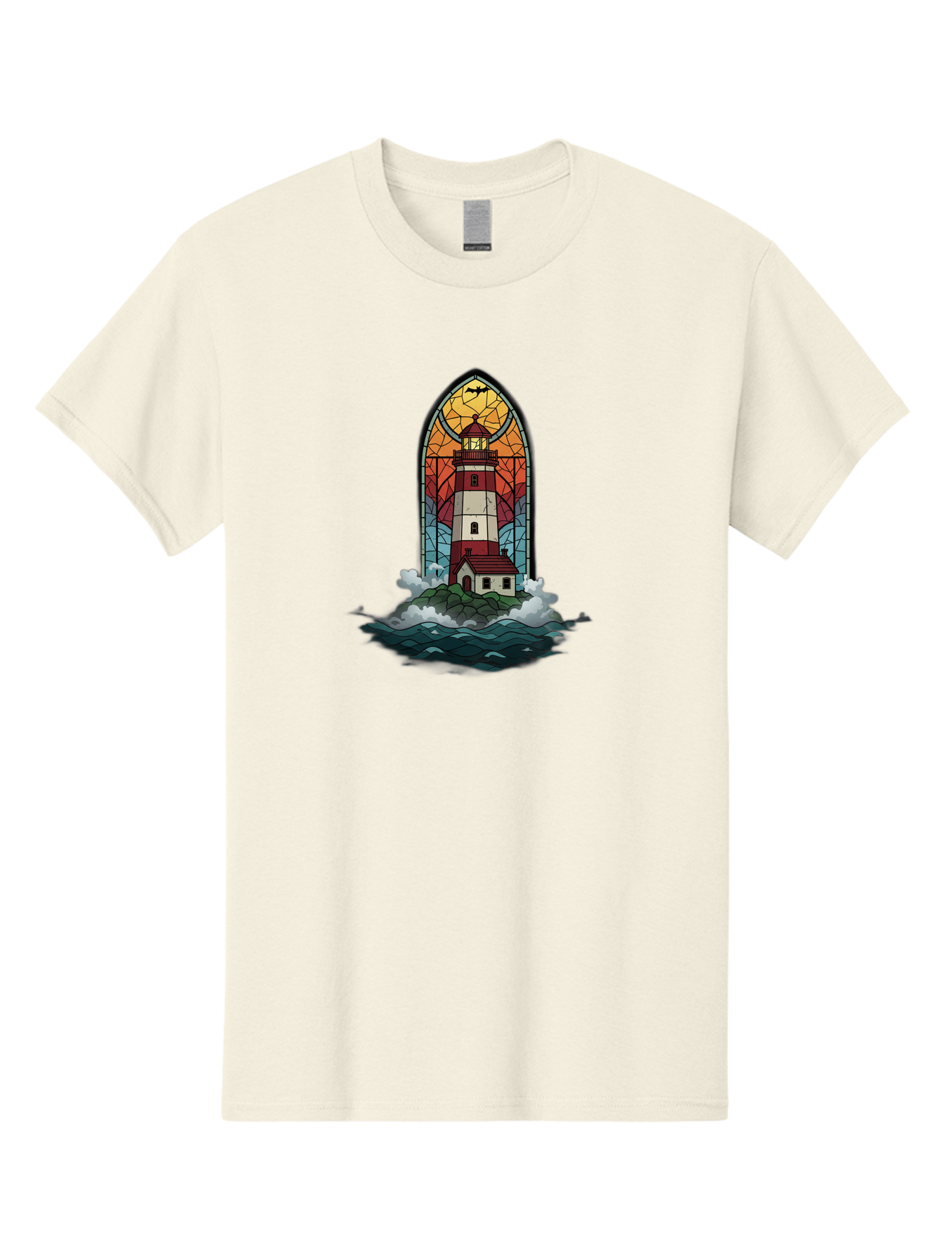 Lighthouse-Stained-Glass Men'S Graphic Tee, 100% Cotton, Comfortable Casual Summer Wear, Machine Washable, Vintage Camera, Old Camera, Antique Camera, Black Camera, Classic Photography, Photography Equipment, Nostalgic Device, Film Camera, Bag724