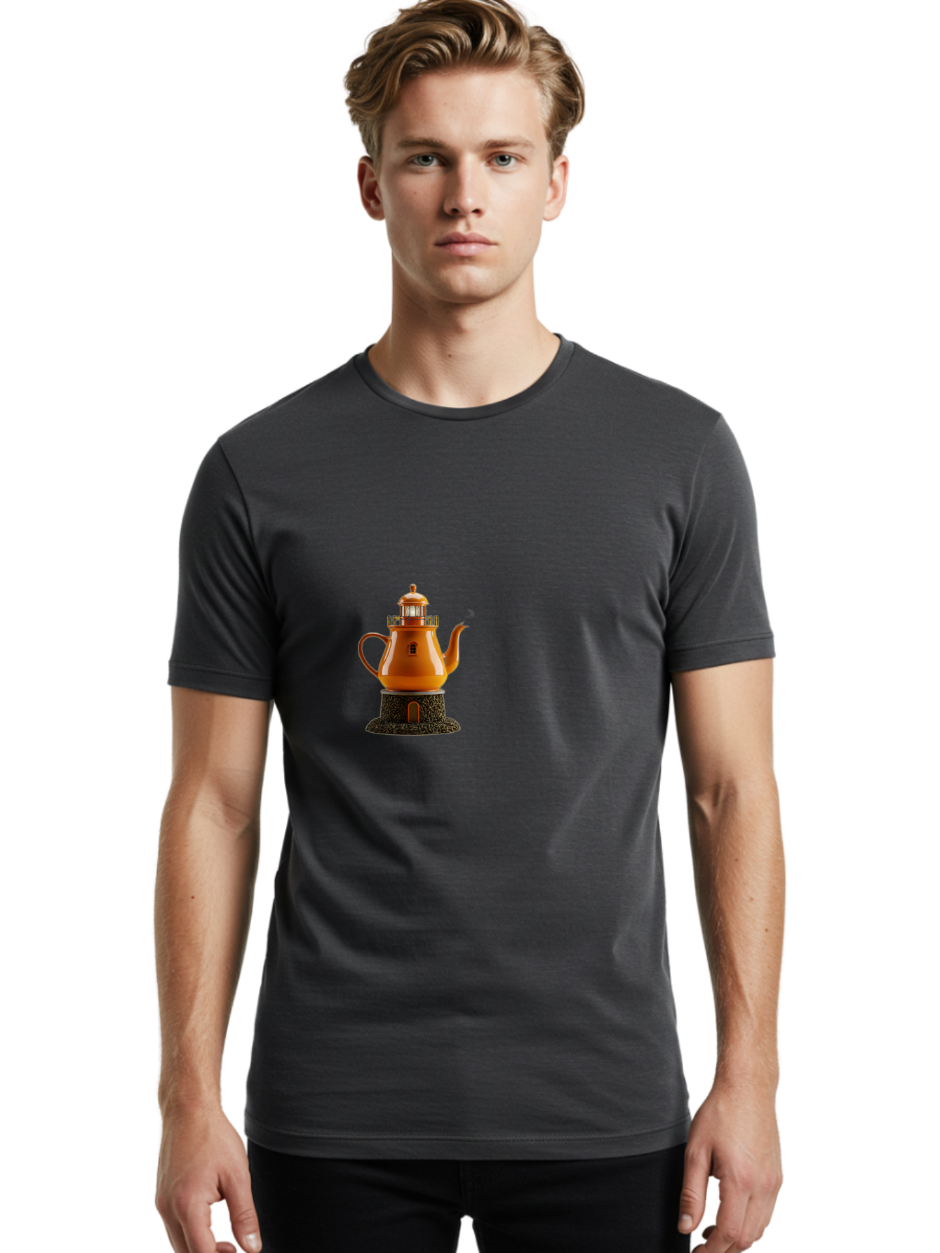 Lighthouse-Teapot Men'S Graphic Tee, 100% Cotton, Comfortable Casual Summer Wear, Machine Washable, Vintage Camera, Old Camera, Antique Camera, Black Camera, Classic Photography, Photography Equipment, Nostalgic Device, Film Camera, Camera Art Bag726
