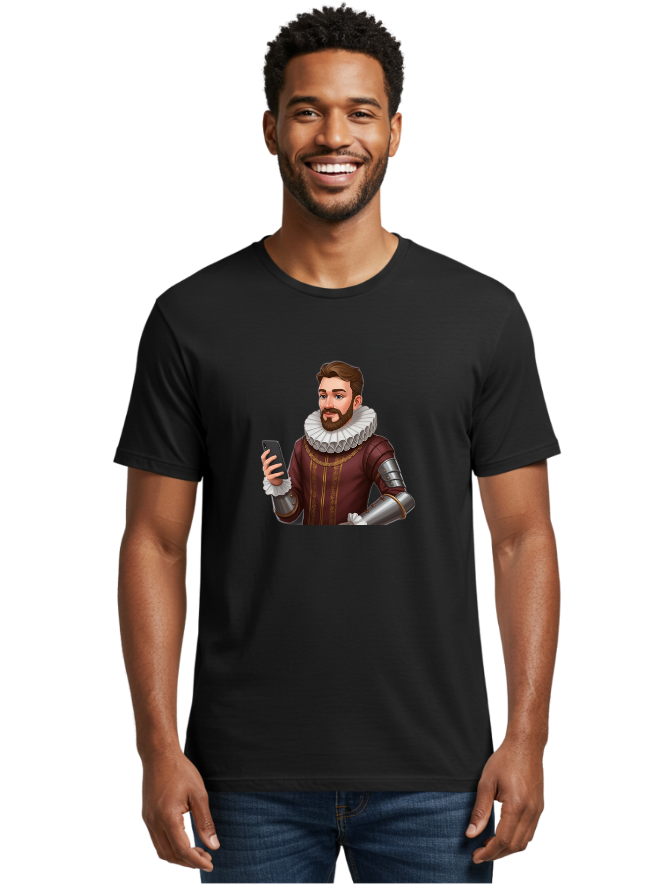 Man-In-Armor-With-Smartphone Men'S Graphic Tee, 100% Cotton, Comfortable Casual Summer Wear, Machine Washable, Vintage Camera, Old Camera, Antique Camera, Black Camera, Classic Photography, Photography Equipment, Nostalgic Device, Film Camera, Bag743