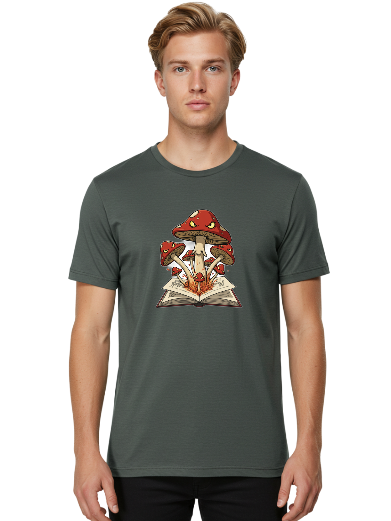 Mushrooms-Emerging-From-Book-1 Men'S Graphic Tee, 100% Cotton, Comfortable Casual Summer Wear, Machine Washable, Vintage Camera, Old Camera, Antique Camera, Black Camera, Classic Photography, Photography Equipment, Nostalgic Device, Bag842