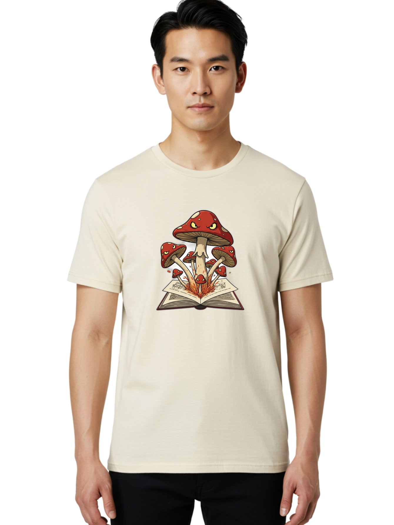 Mushrooms-Emerging-From-Book-1 Men'S Graphic Tee, 100% Cotton, Comfortable Casual Summer Wear, Machine Washable, Vintage Camera, Old Camera, Antique Camera, Black Camera, Classic Photography, Photography Equipment, Nostalgic Device, Bag842