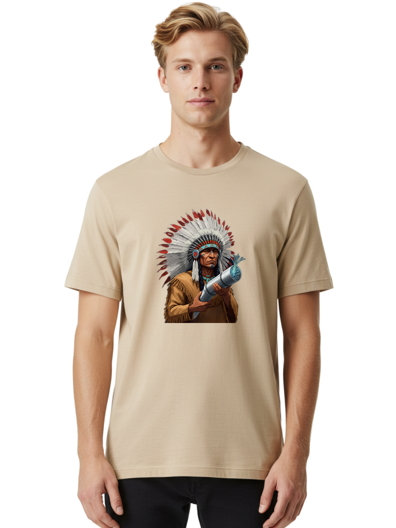 Native-American-Headdress Men'S Graphic Tee, 100% Cotton, Comfortable Casual Summer Wear, Machine Washable, Vintage Camera, Old Camera, Antique Camera, Black Camera, Classic Photography, Photography Equipment, Nostalgic Device, Film Camera, Bag851