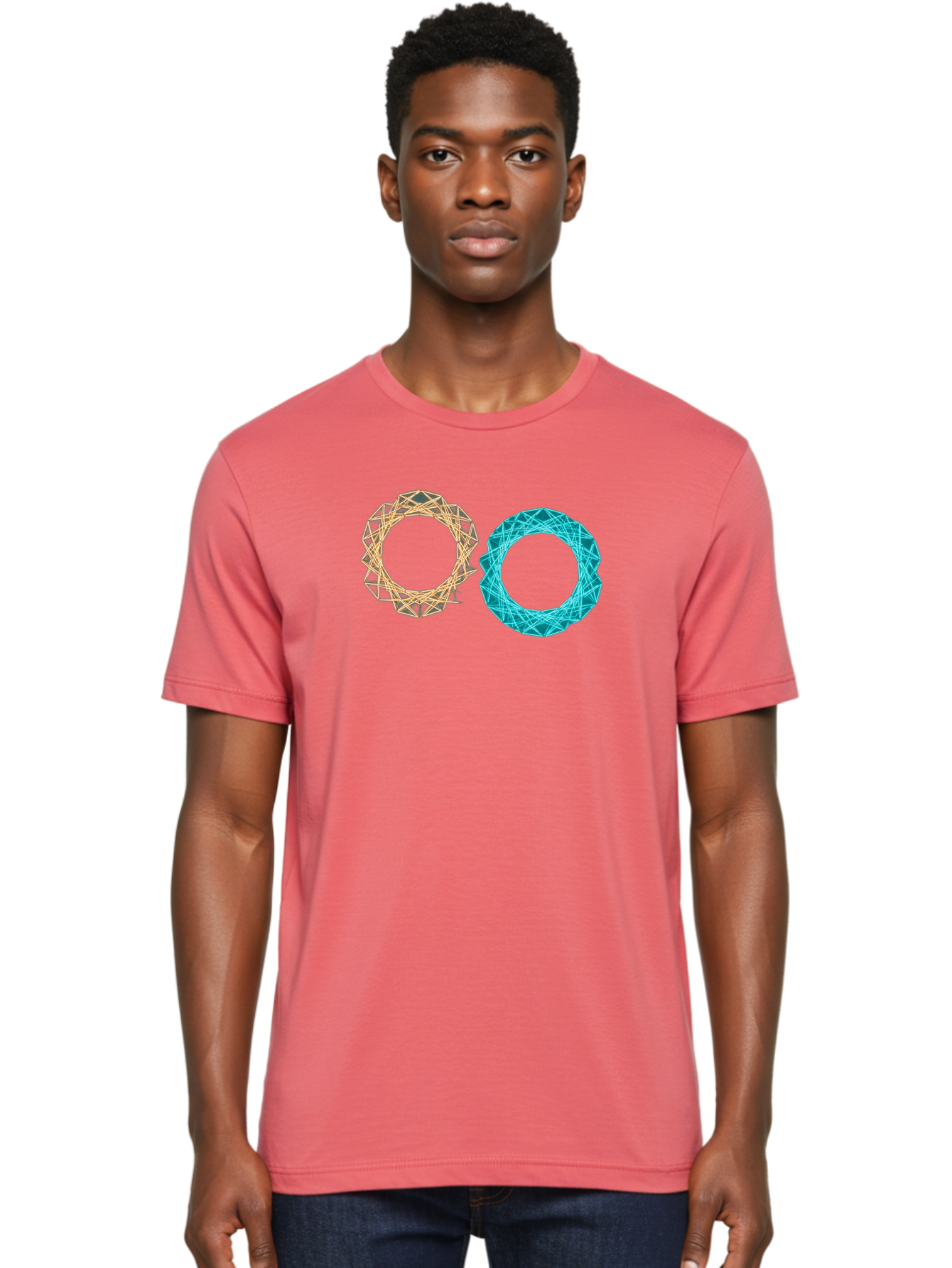 Orange-And-Blue-Wireframe-Circles Men'S Graphic Tee, 100% Cotton, Comfortable Casual Summer Wear, Machine Washable, Vintage Camera, Old Camera, Antique Camera, Black Camera, Classic Photography, Photography Equipment, Nostalgic Device, Bag881