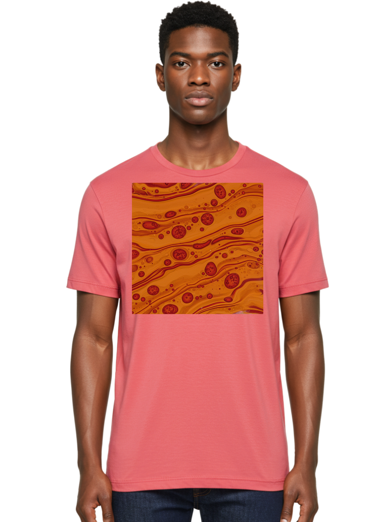 Orange-Marble-Pattern Men'S Graphic Tee, 100% Cotton, Comfortable Casual Summer Wear, Machine Washable, Vintage Camera, Old Camera, Antique Camera, Black Camera, Classic Photography, Photography Equipment, Nostalgic Device, Film Camera, Bag885