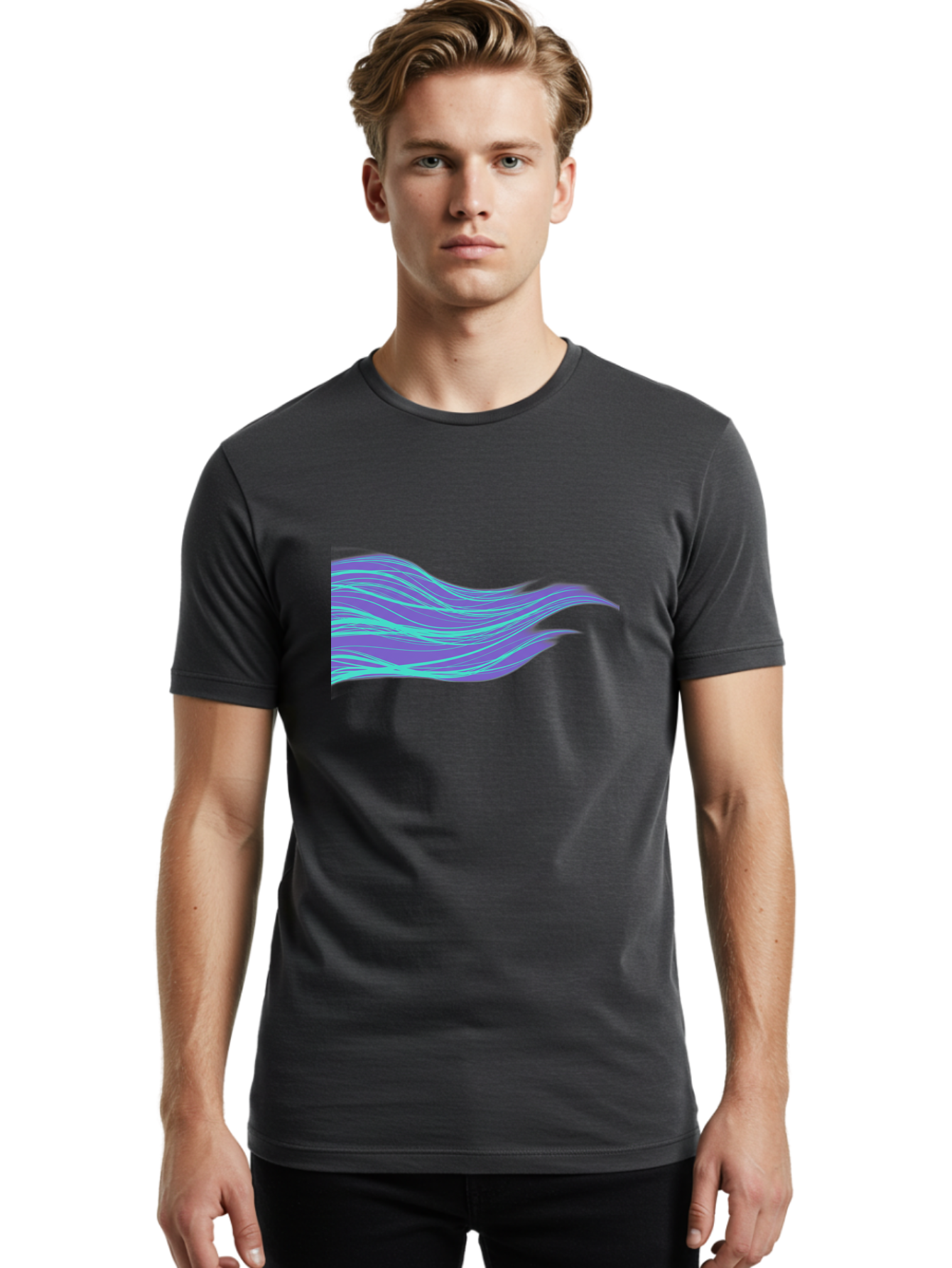 Purple-Wave-Lines Men'S Graphic Tee, 100% Cotton, Comfortable Casual Summer Wear, Machine Washable, Vintage Camera, Old Camera, Antique Camera, Black Camera, Classic Photography, Photography Equipment, Nostalgic Device, Film Camera, Camera Art Bag998