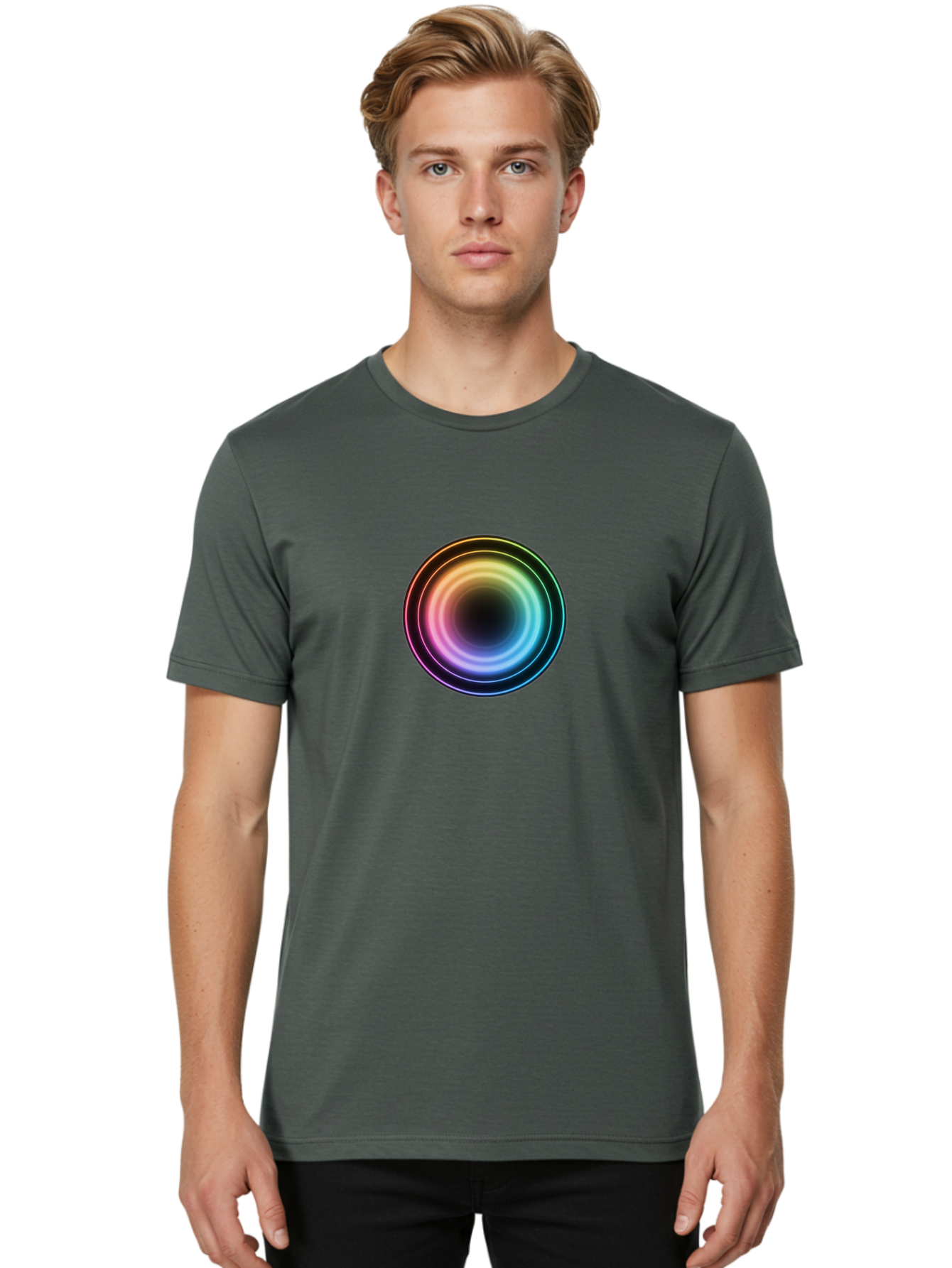 Rainbow-Circle Men'S Graphic Tee, 100% Cotton, Comfortable Casual Summer Wear, Machine Washable, Vintage Camera, Old Camera, Antique Camera, Black Camera, Classic Photography, Photography Equipment, Nostalgic Device, Film Camera, Camera Art Bah005