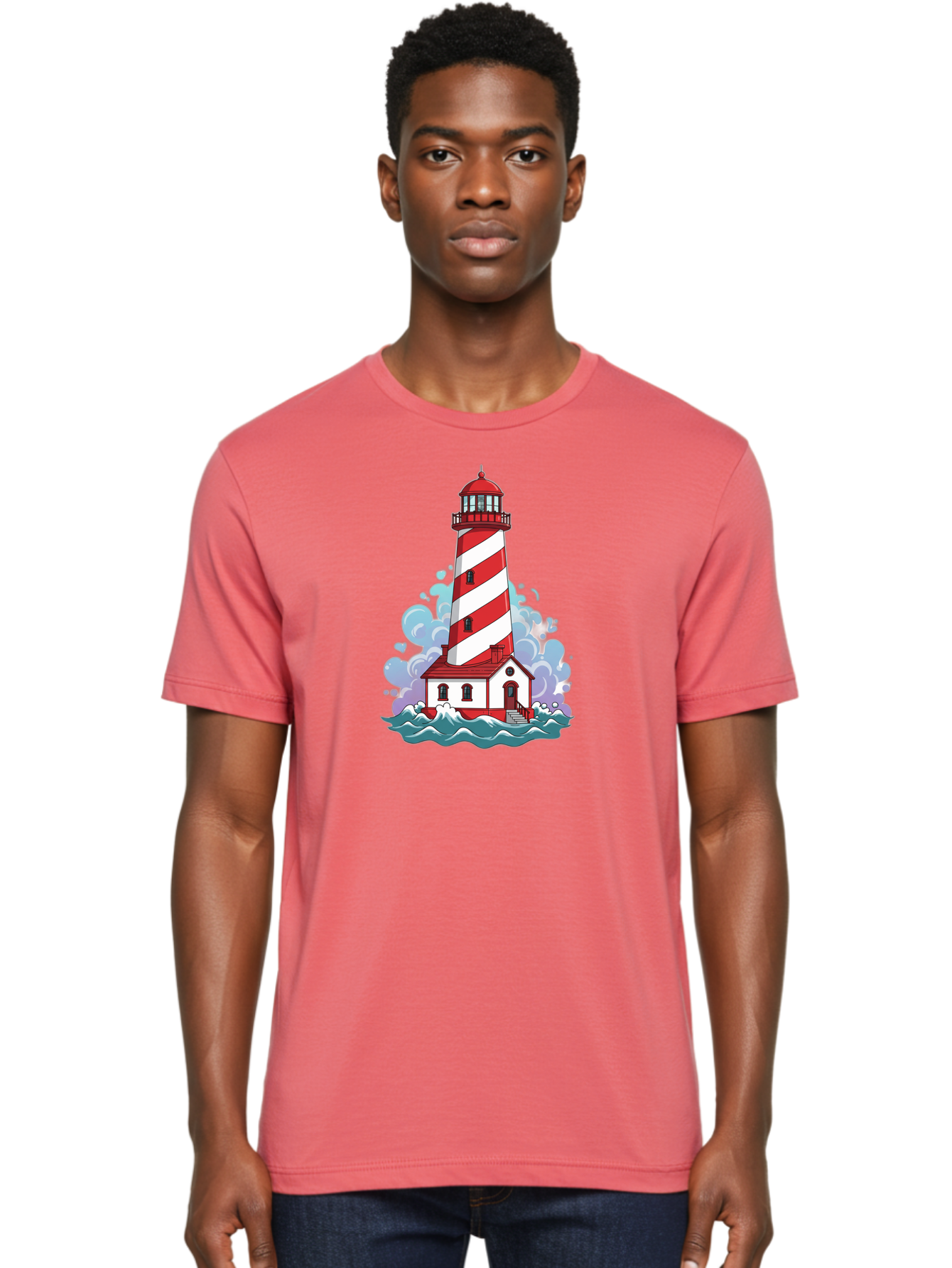 Red-And-White-Lighthouse Men'S Graphic Tee, 100% Cotton, Comfortable Casual Summer Wear, Machine Washable, Vintage Camera, Old Camera, Antique Camera, Black Camera, Classic Photography, Photography Equipment, Nostalgic Device, Film Camera, Bah012