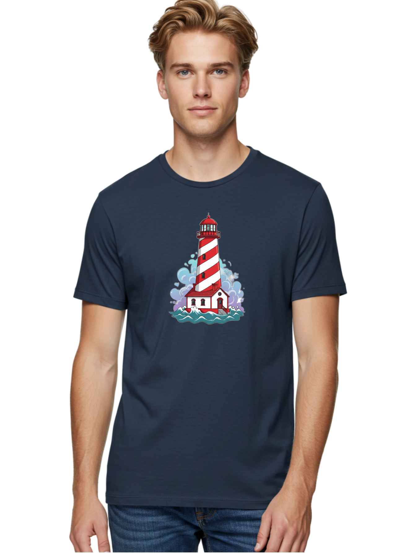 Red-And-White-Lighthouse Men'S Graphic Tee, 100% Cotton, Comfortable Casual Summer Wear, Machine Washable, Vintage Camera, Old Camera, Antique Camera, Black Camera, Classic Photography, Photography Equipment, Nostalgic Device, Film Camera, Bah012