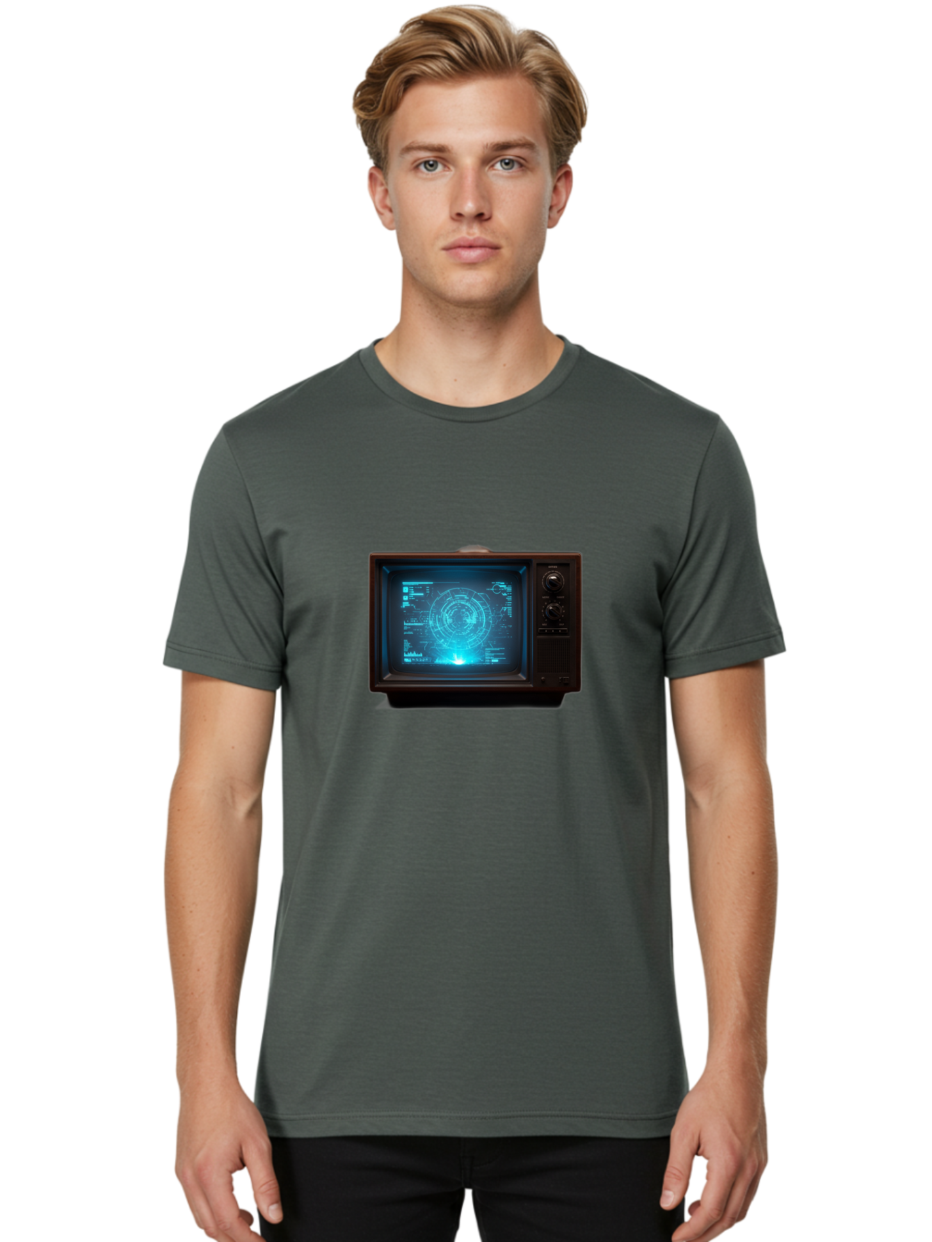 Retro-Tv-With-Radar-Screen Men'S Graphic Tee, 100% Cotton, Comfortable Casual Summer Wear, Machine Washable, Vintage Camera, Old Camera, Antique Camera, Black Camera, Classic Photography, Photography Equipment, Nostalgic Device, Film Camera, Bah025