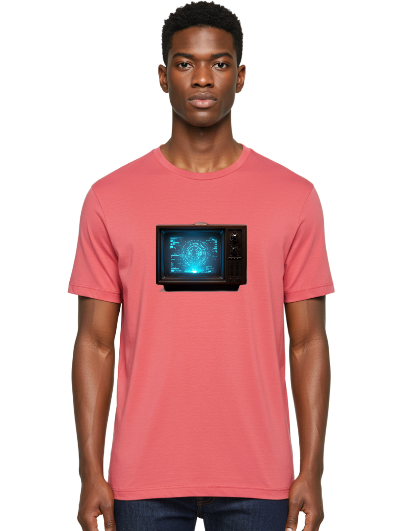 Retro-Tv-With-Radar-Screen Men'S Graphic Tee, 100% Cotton, Comfortable Casual Summer Wear, Machine Washable, Vintage Camera, Old Camera, Antique Camera, Black Camera, Classic Photography, Photography Equipment, Nostalgic Device, Film Camera, Bah025