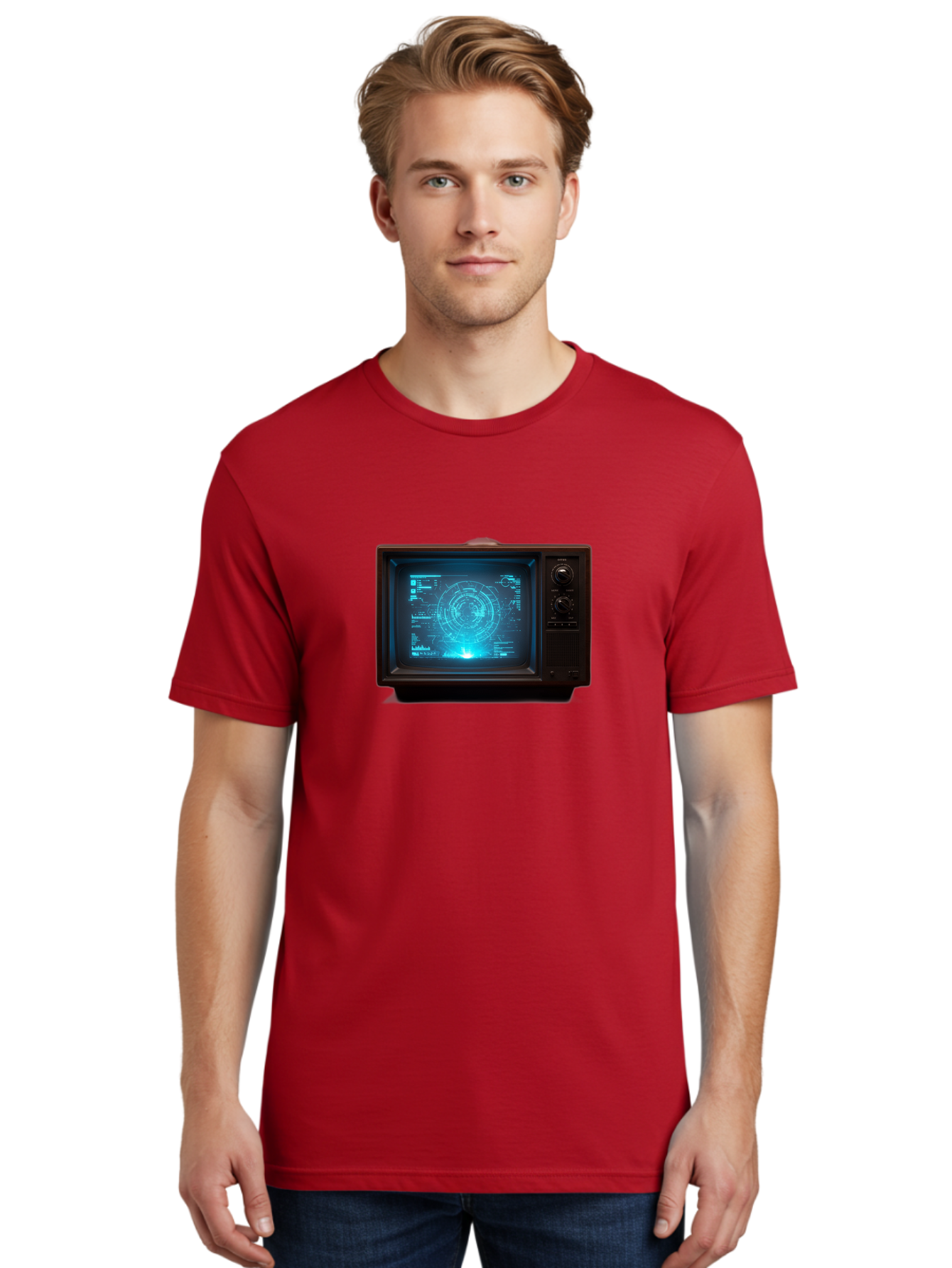 Retro-Tv-With-Radar-Screen Men'S Graphic Tee, 100% Cotton, Comfortable Casual Summer Wear, Machine Washable, Vintage Camera, Old Camera, Antique Camera, Black Camera, Classic Photography, Photography Equipment, Nostalgic Device, Film Camera, Bah025