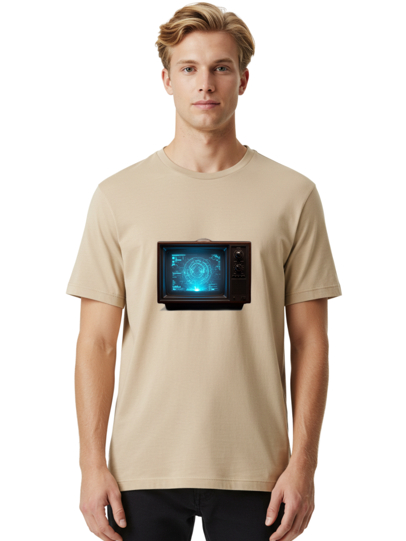 Retro-Tv-With-Radar-Screen Men'S Graphic Tee, 100% Cotton, Comfortable Casual Summer Wear, Machine Washable, Vintage Camera, Old Camera, Antique Camera, Black Camera, Classic Photography, Photography Equipment, Nostalgic Device, Film Camera, Bah025