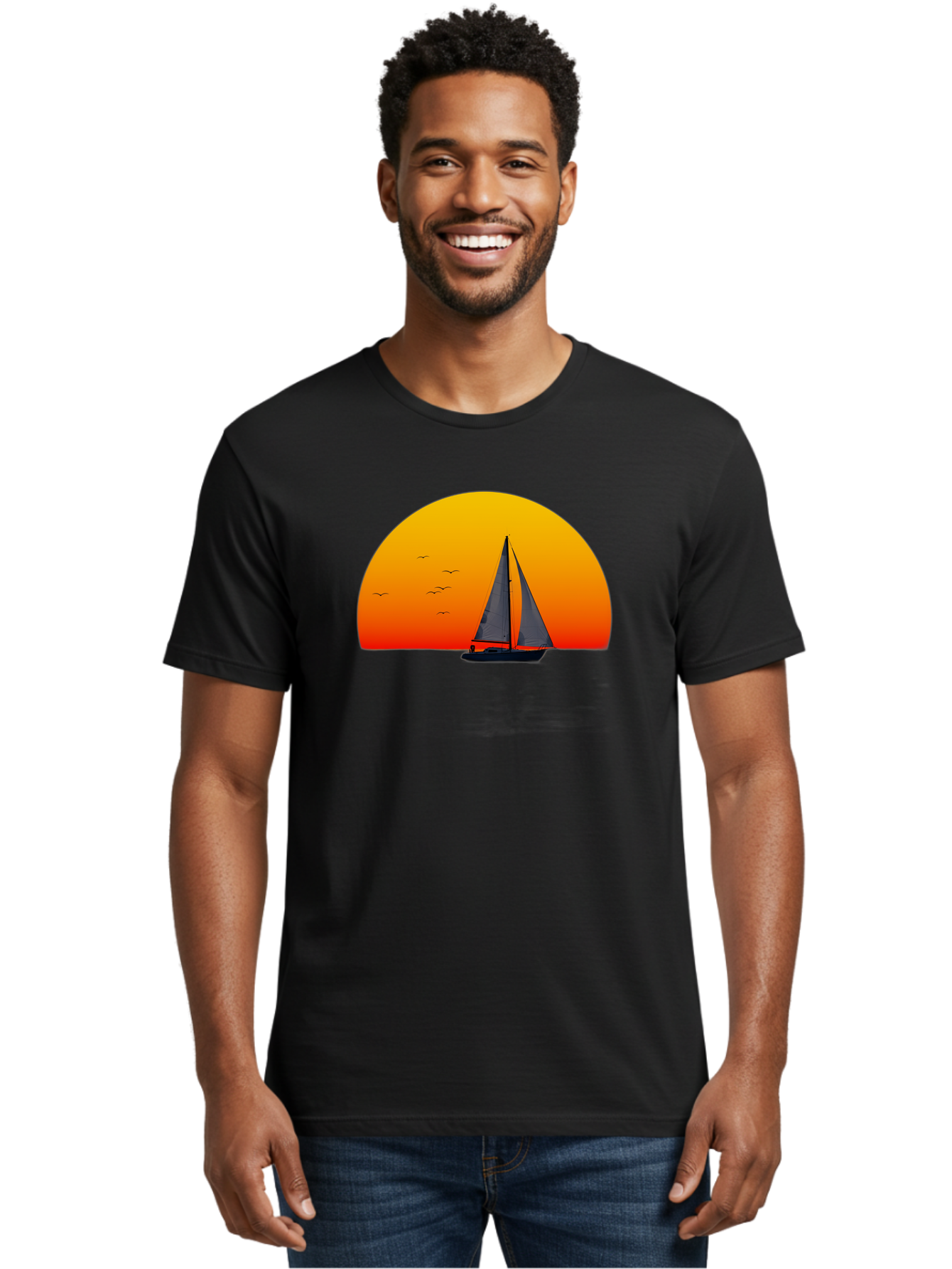 Sailboat-At-Sunset Men'S Graphic Tee, 100% Cotton, Comfortable Casual Summer Wear, Machine Washable, Vintage Camera, Old Camera, Antique Camera, Black Camera, Classic Photography, Photography Equipment, Nostalgic Device, Film Camera, Bah055