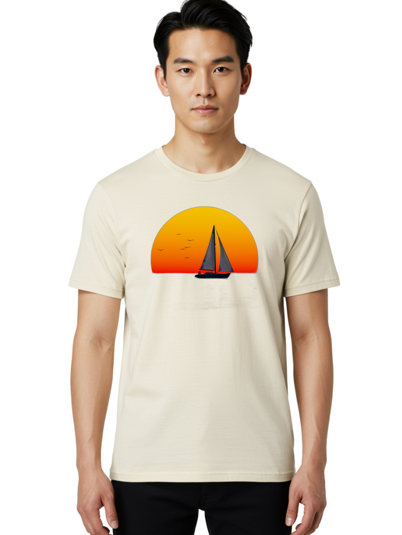 Sailboat-At-Sunset Men'S Graphic Tee, 100% Cotton, Comfortable Casual Summer Wear, Machine Washable, Vintage Camera, Old Camera, Antique Camera, Black Camera, Classic Photography, Photography Equipment, Nostalgic Device, Film Camera, Bah055