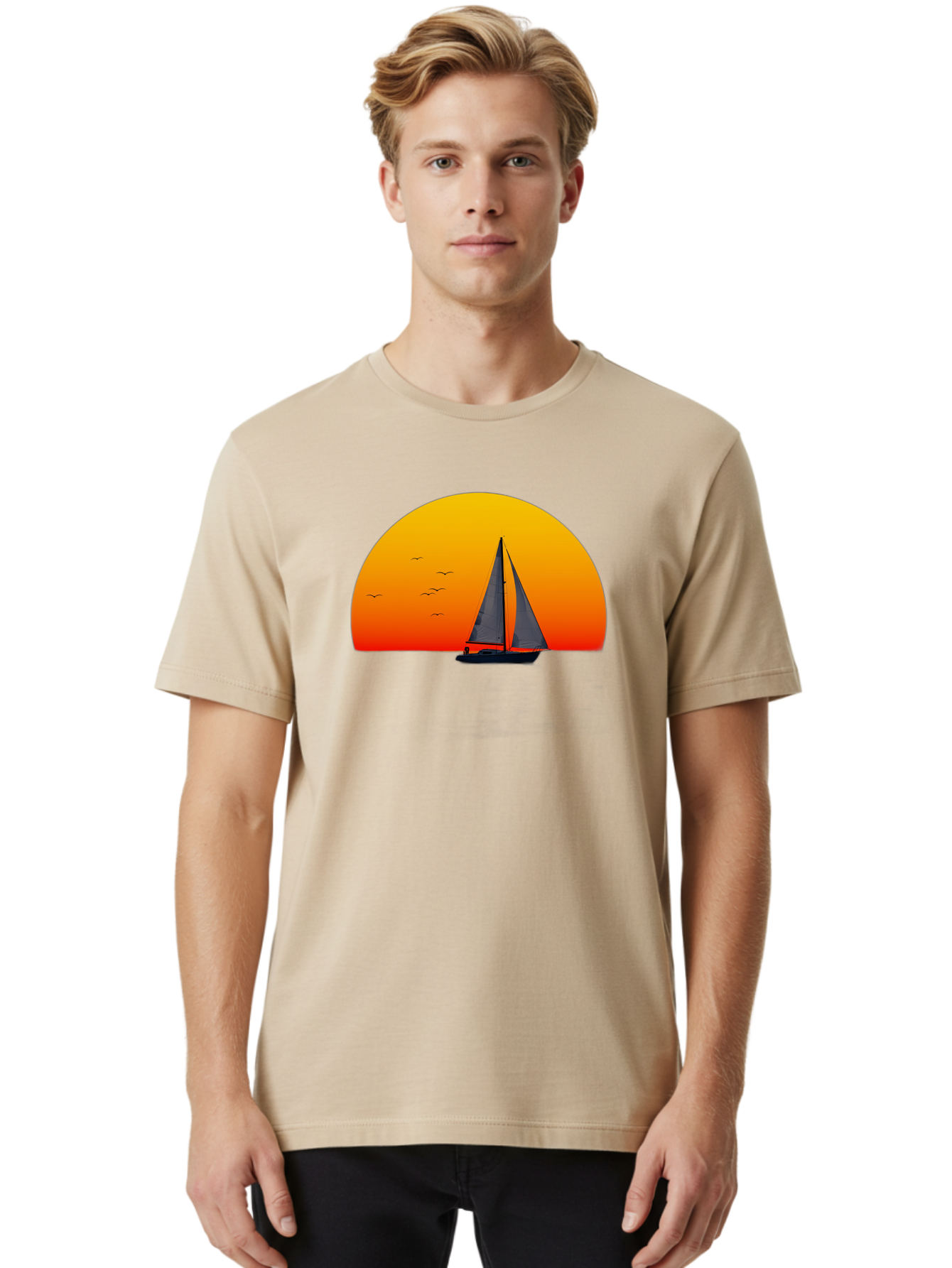 Sailboat-At-Sunset Men'S Graphic Tee, 100% Cotton, Comfortable Casual Summer Wear, Machine Washable, Vintage Camera, Old Camera, Antique Camera, Black Camera, Classic Photography, Photography Equipment, Nostalgic Device, Film Camera, Bah055
