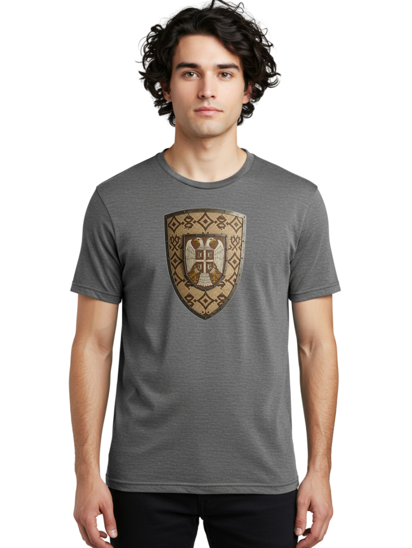 Shield-With-Double-Headed-Eagle Men'S Graphic Tee, 100% Cotton, Comfortable Casual Summer Wear, Machine Washable, Vintage Camera, Old Camera, Antique Camera, Black Camera, Classic Photography, Photography Equipment, Nostalgic Device, Bah099